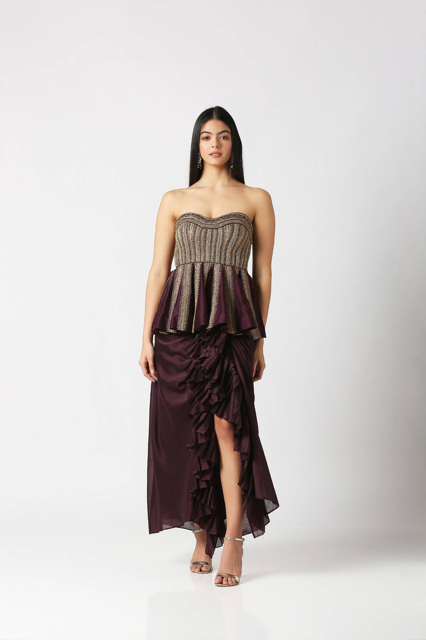 Berry Purple Peplum Top With Frill Skirt