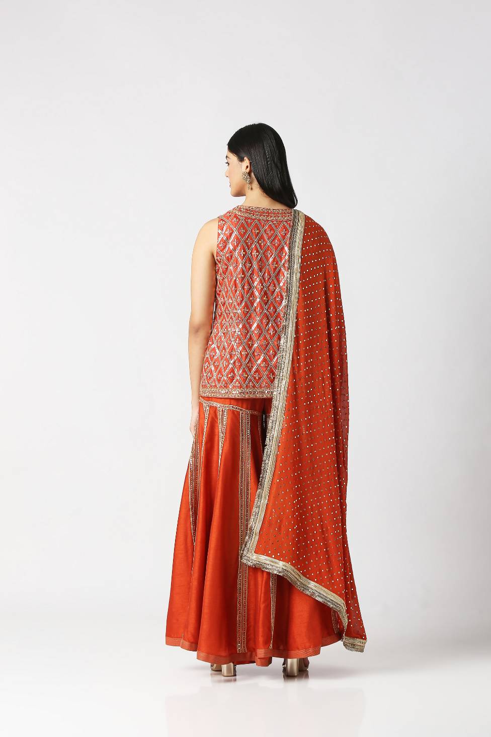 Orangeade Short Kurta And Panelled Sharara Set