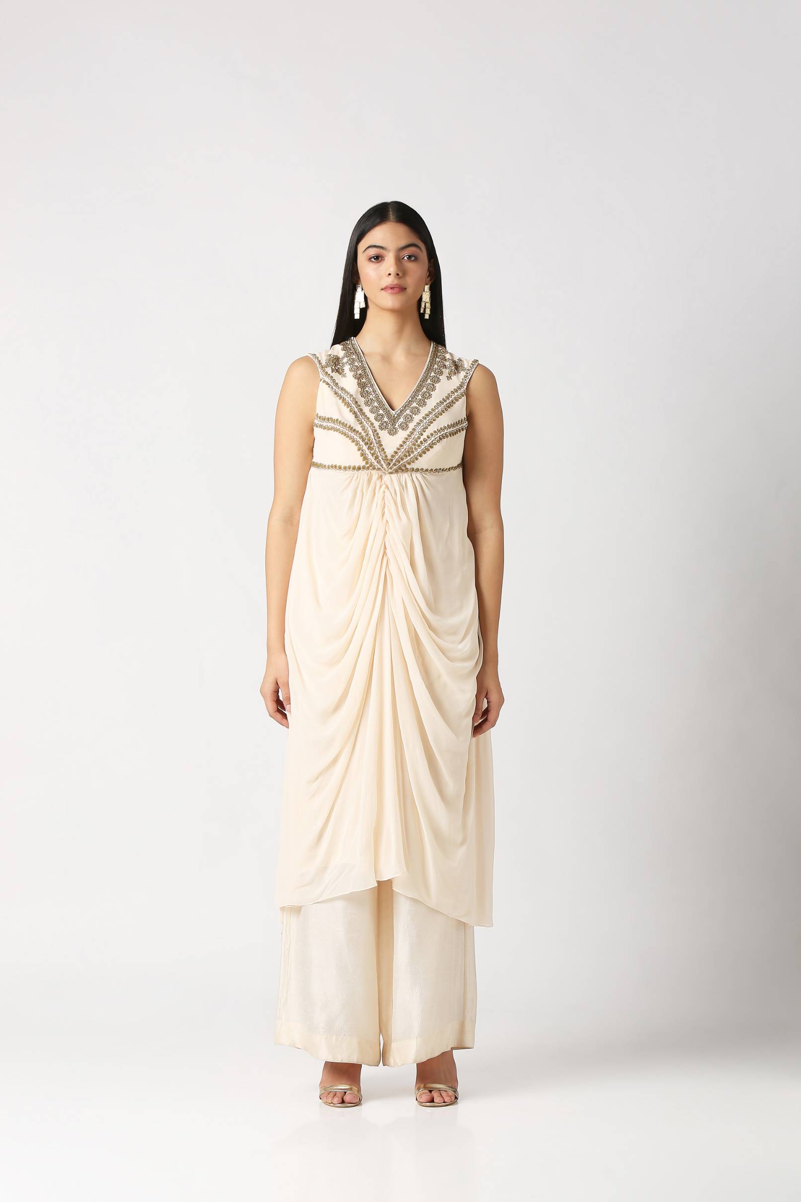 Ivory Drape kurta With Palazzo