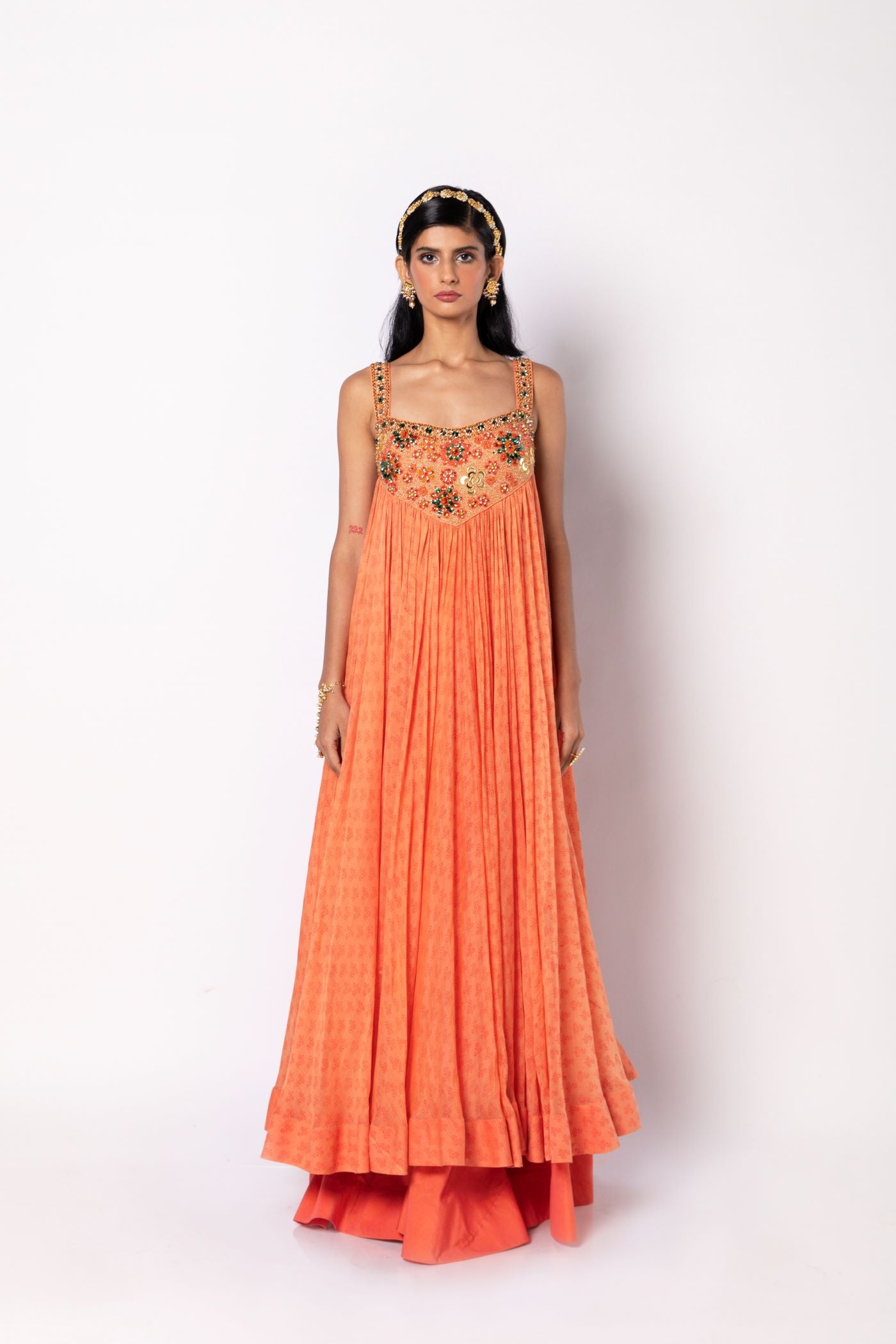 Melon Orange Dress  with Pallazo Pants Set