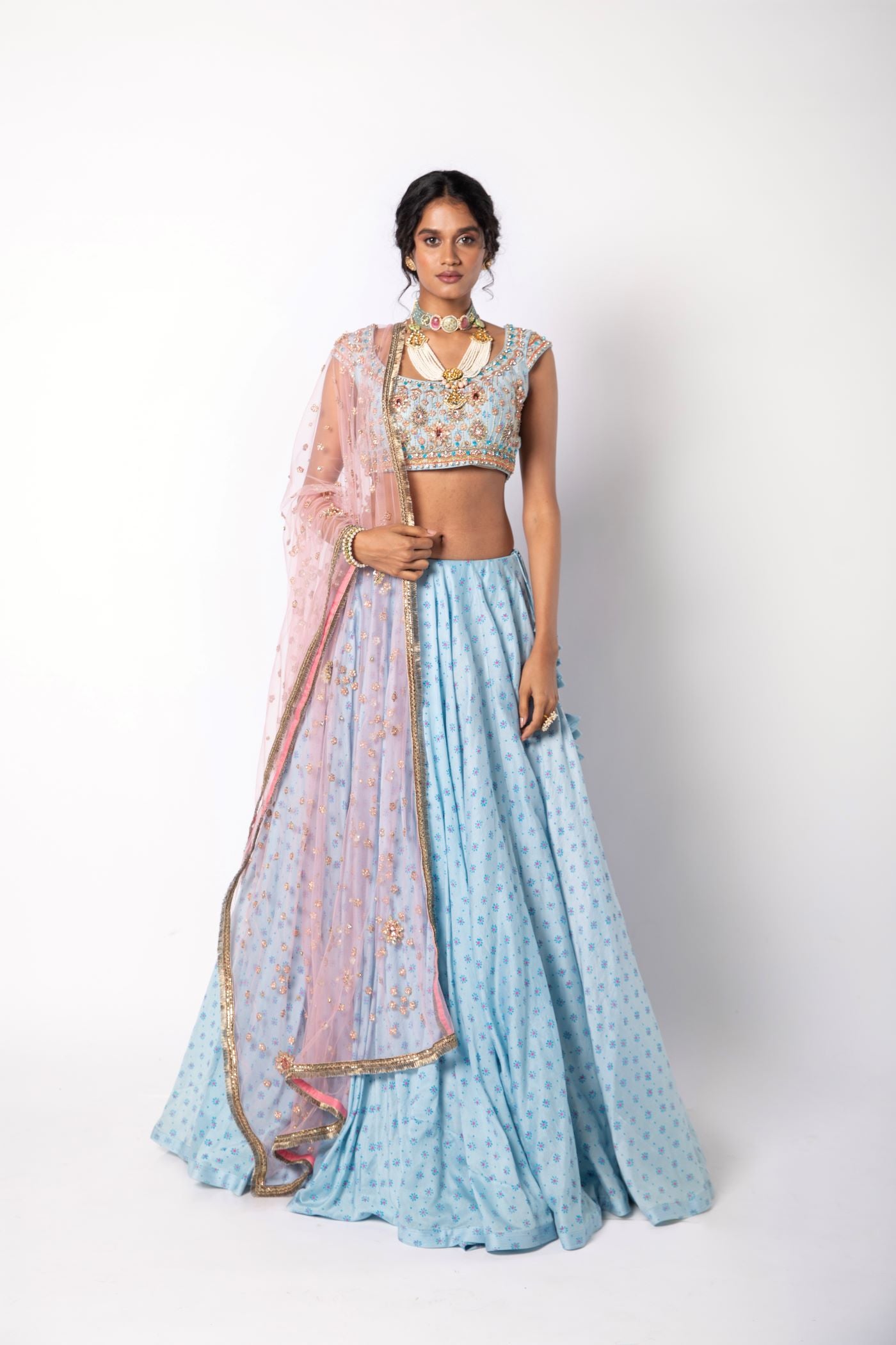 Dusk Blue Lehenga & Blouse with Dupatta Set