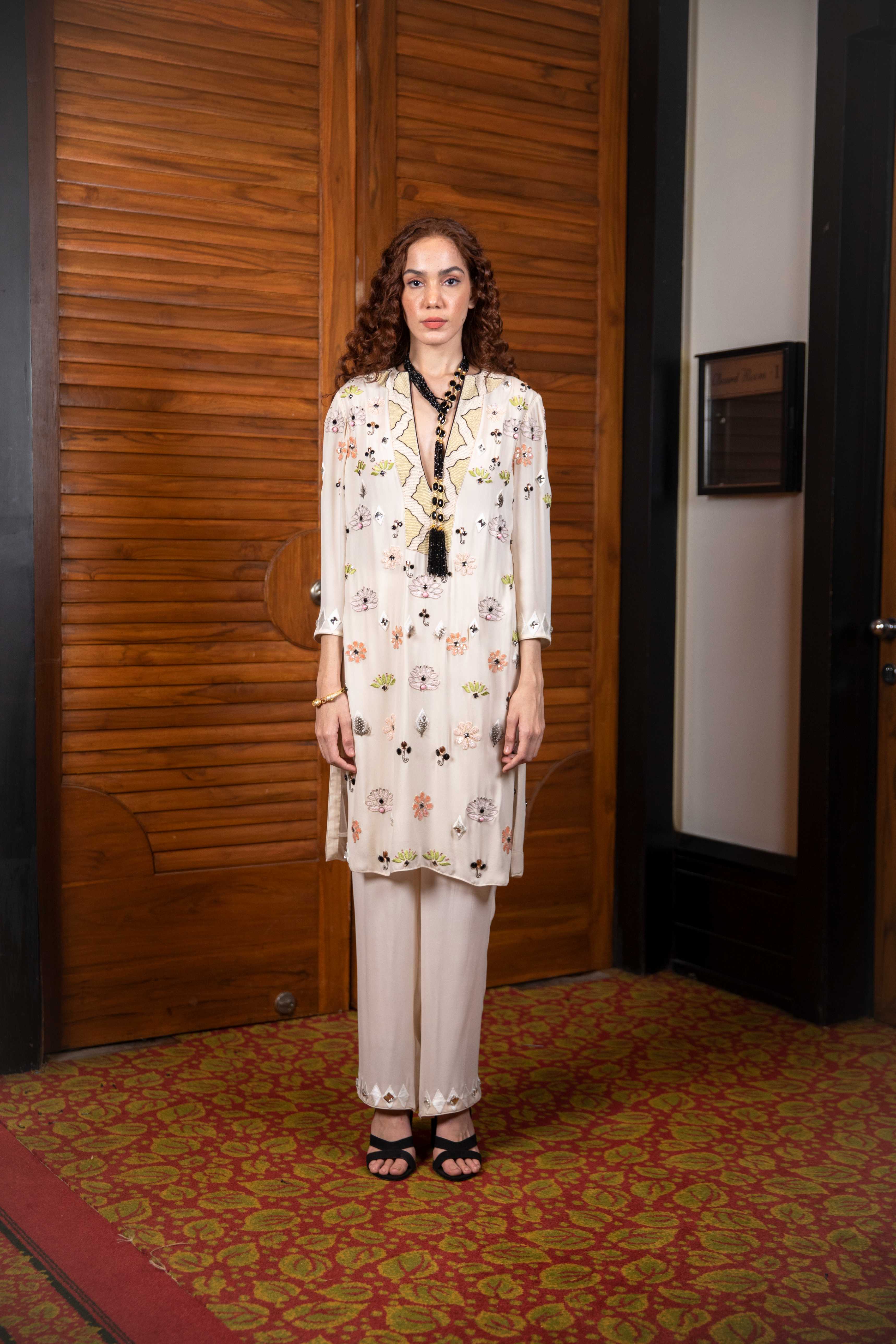 Beige Kurta with Parallel Pant Set