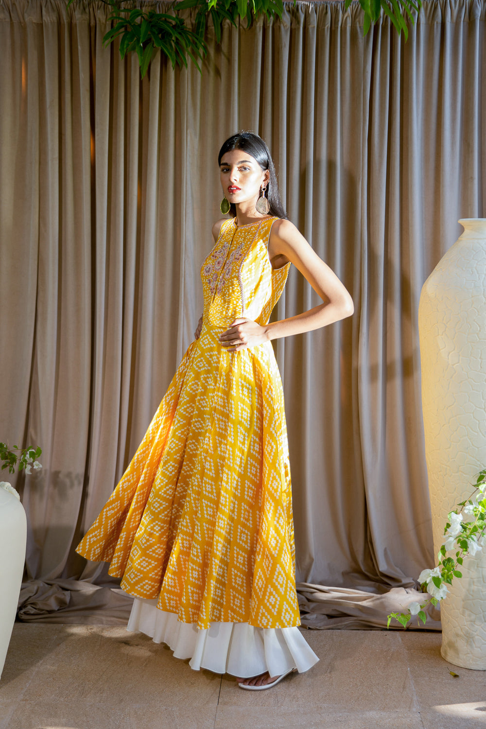 Yellow Flared Dress with Full Circle Flared Pallazo