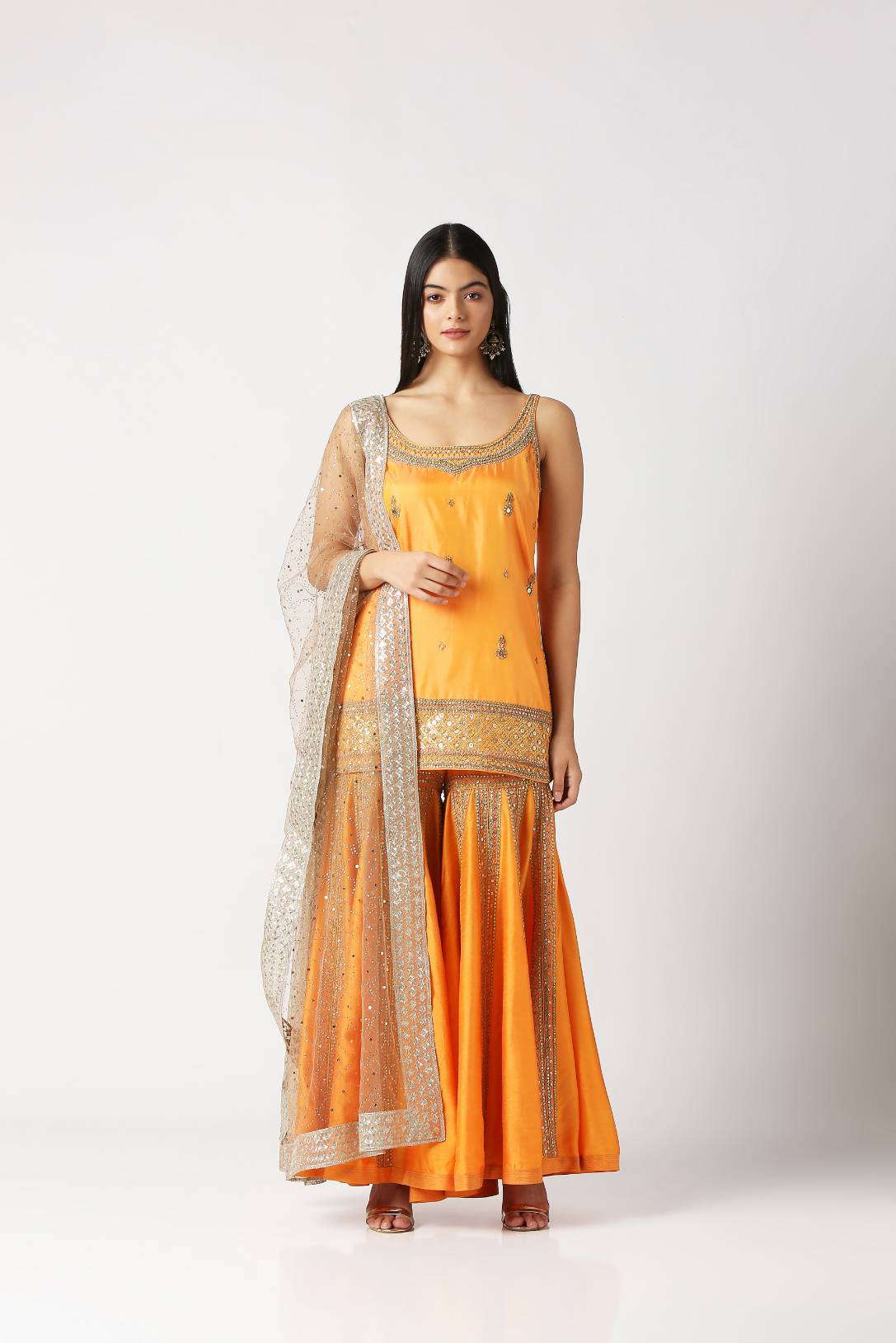 Mango Yellow Short Kurta with Panelled Sharara Set