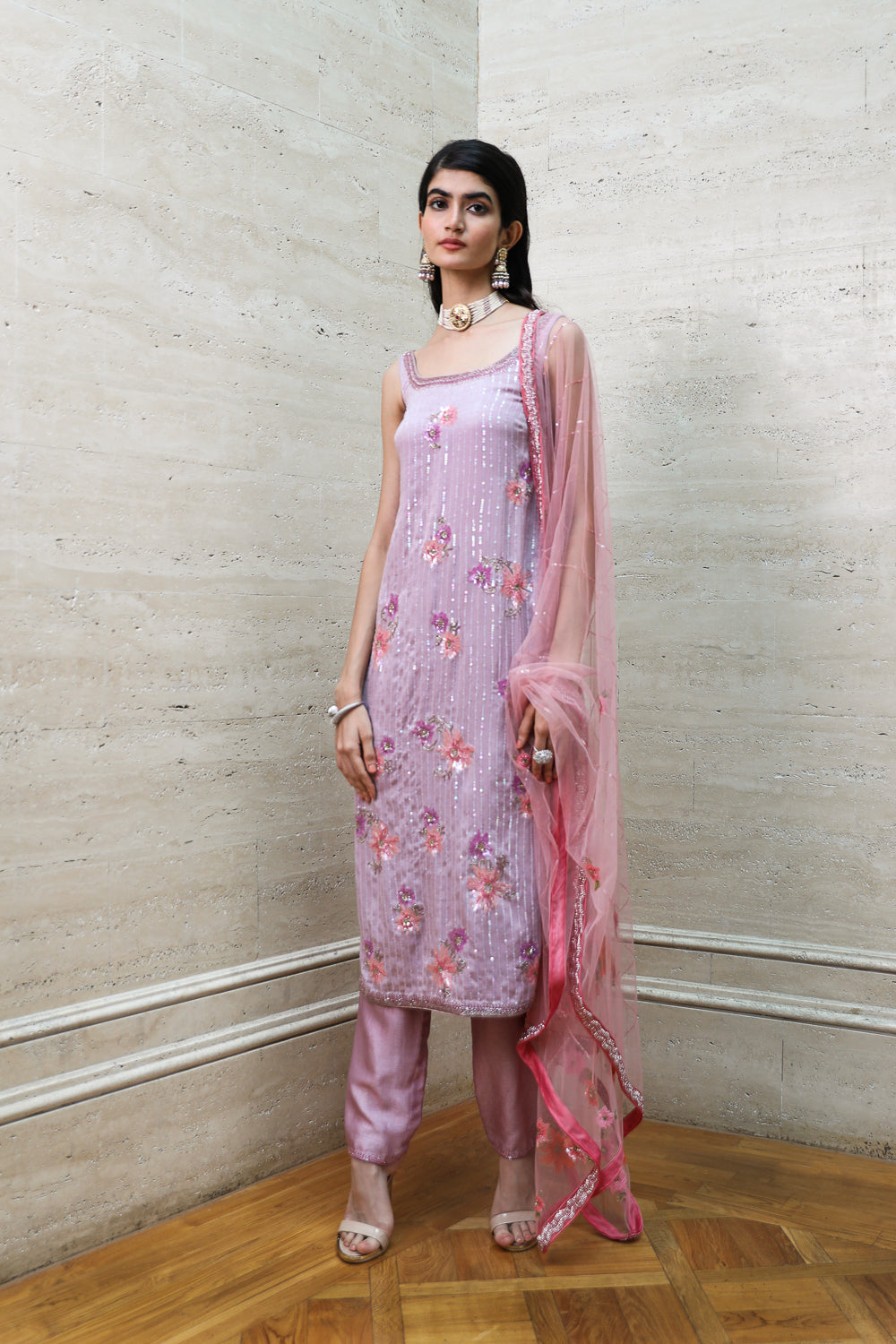 Mauve Kurta Palazzo and Dupatta Set