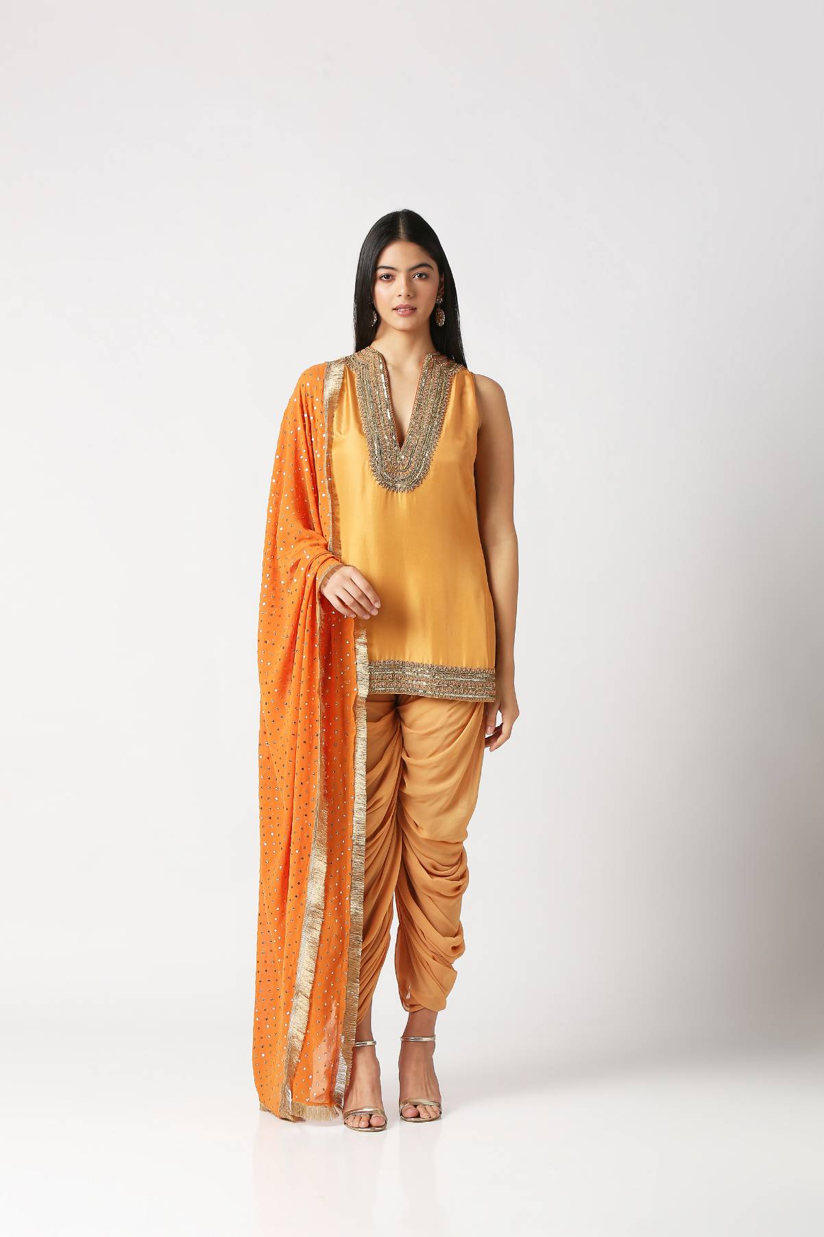 Sunflower Yellow Short Kurta With Gathered Patiala & Dupatta Set