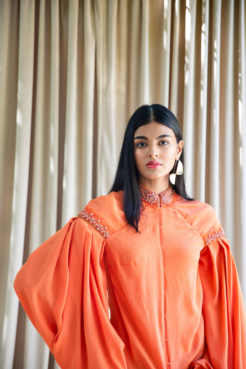 Orange Drop-Shoulder Shirt