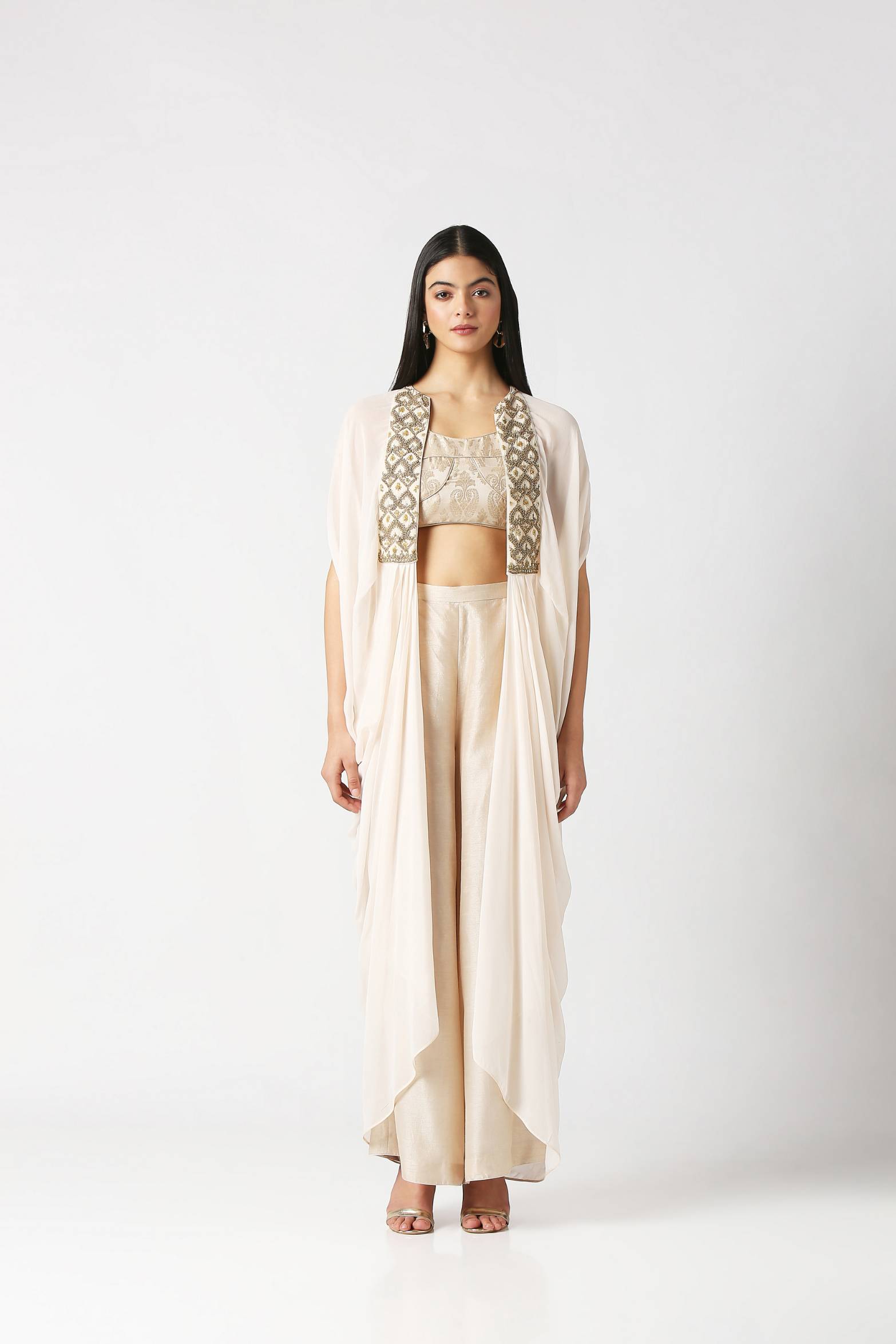 Ivory Cape with Crop Top & Palazzo