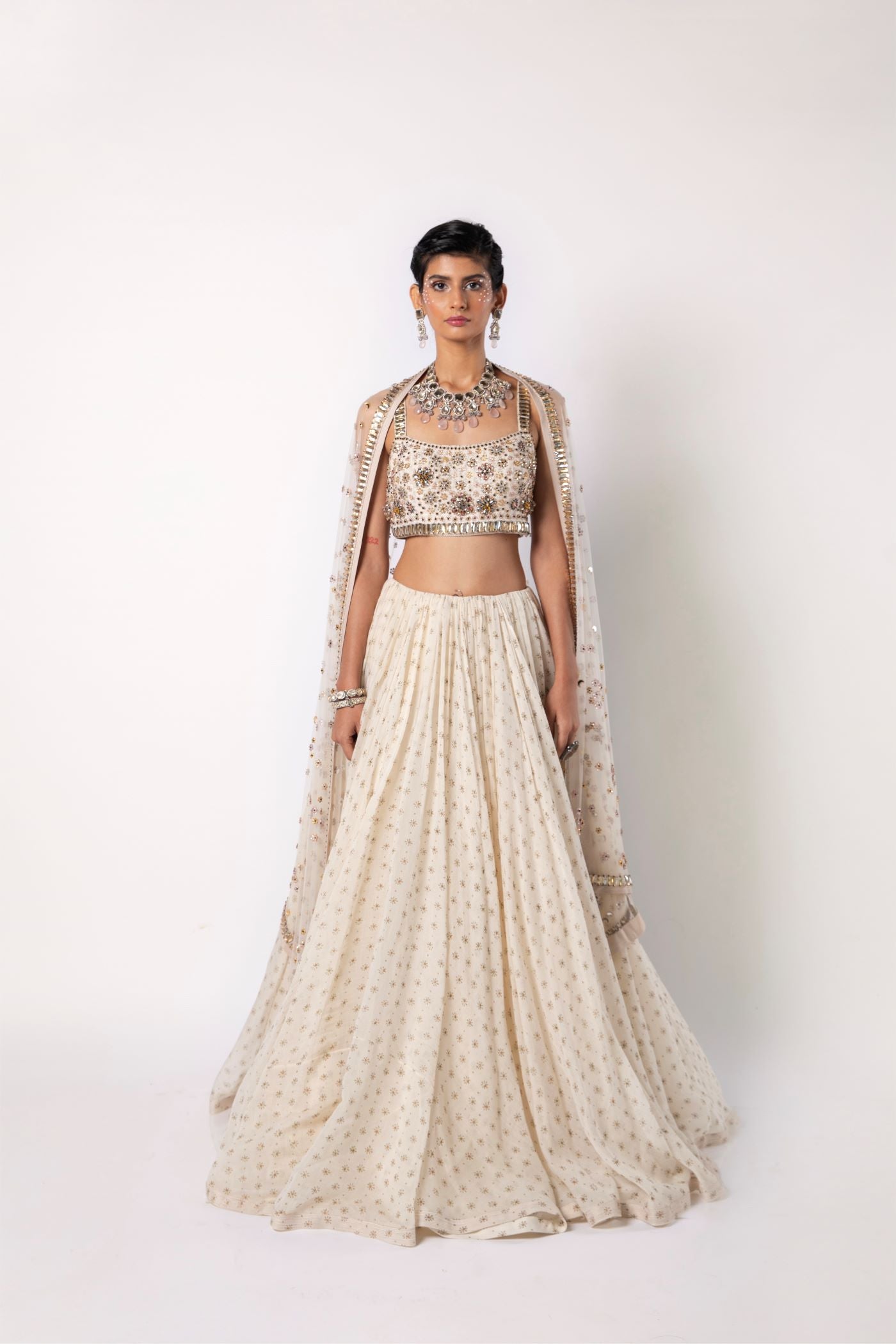 Ivory Lehenga and Strap Blouse with Dupatta Set