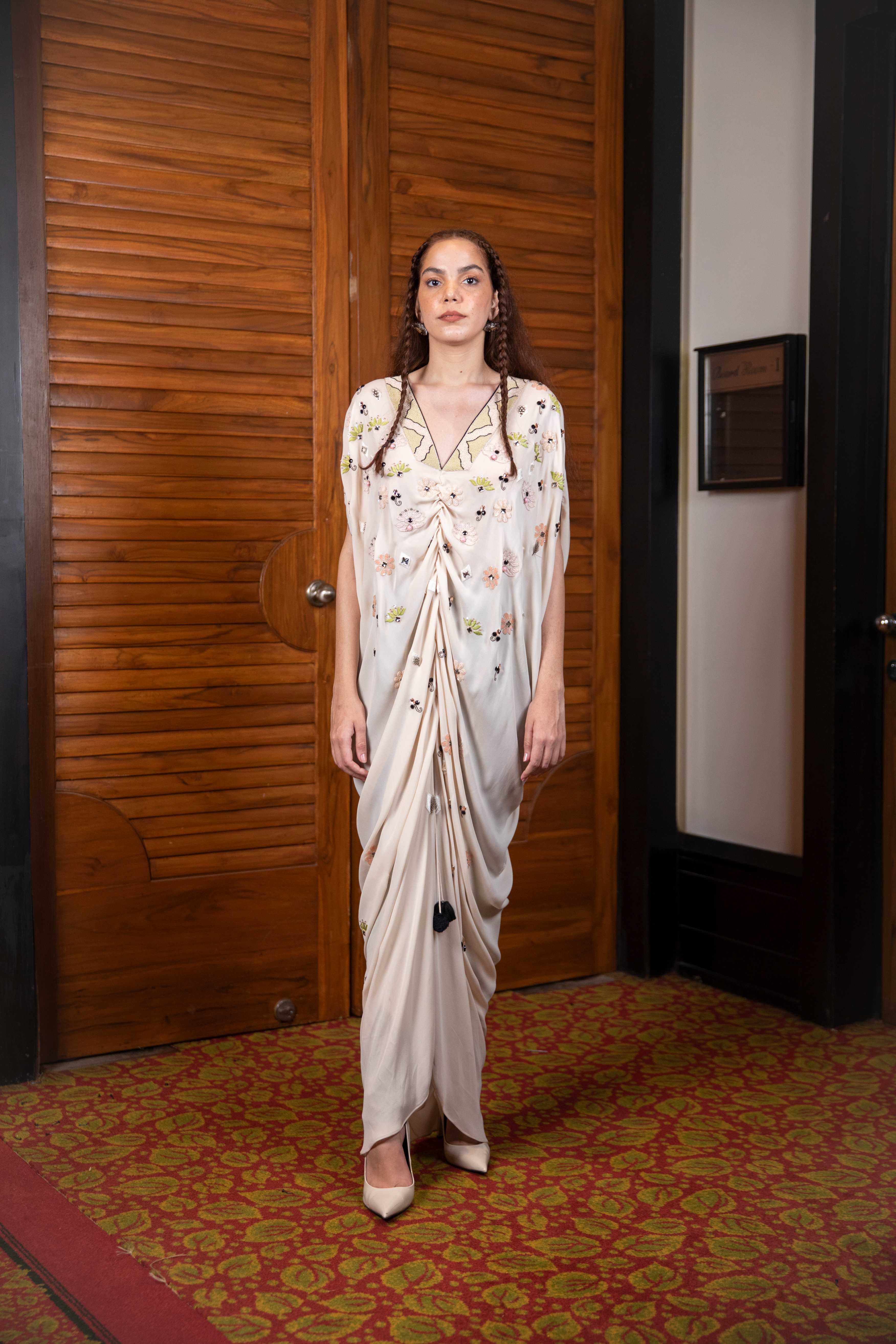 Beige Kaftan with Churidar Set