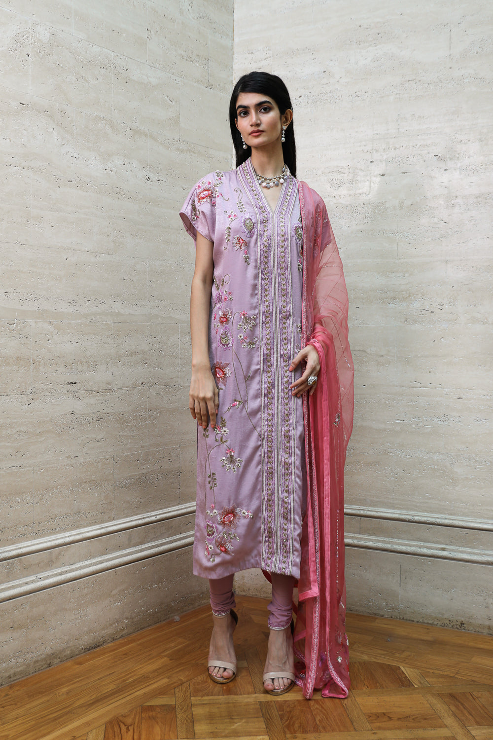 Kaftan with Churidar and Dupatta Set