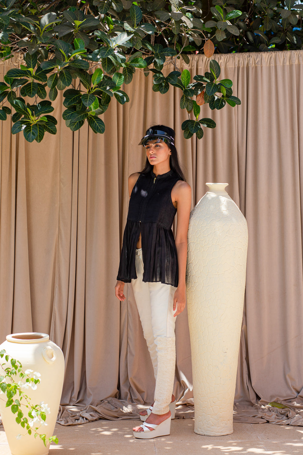 Empire Line Blouse with Pleated Flare