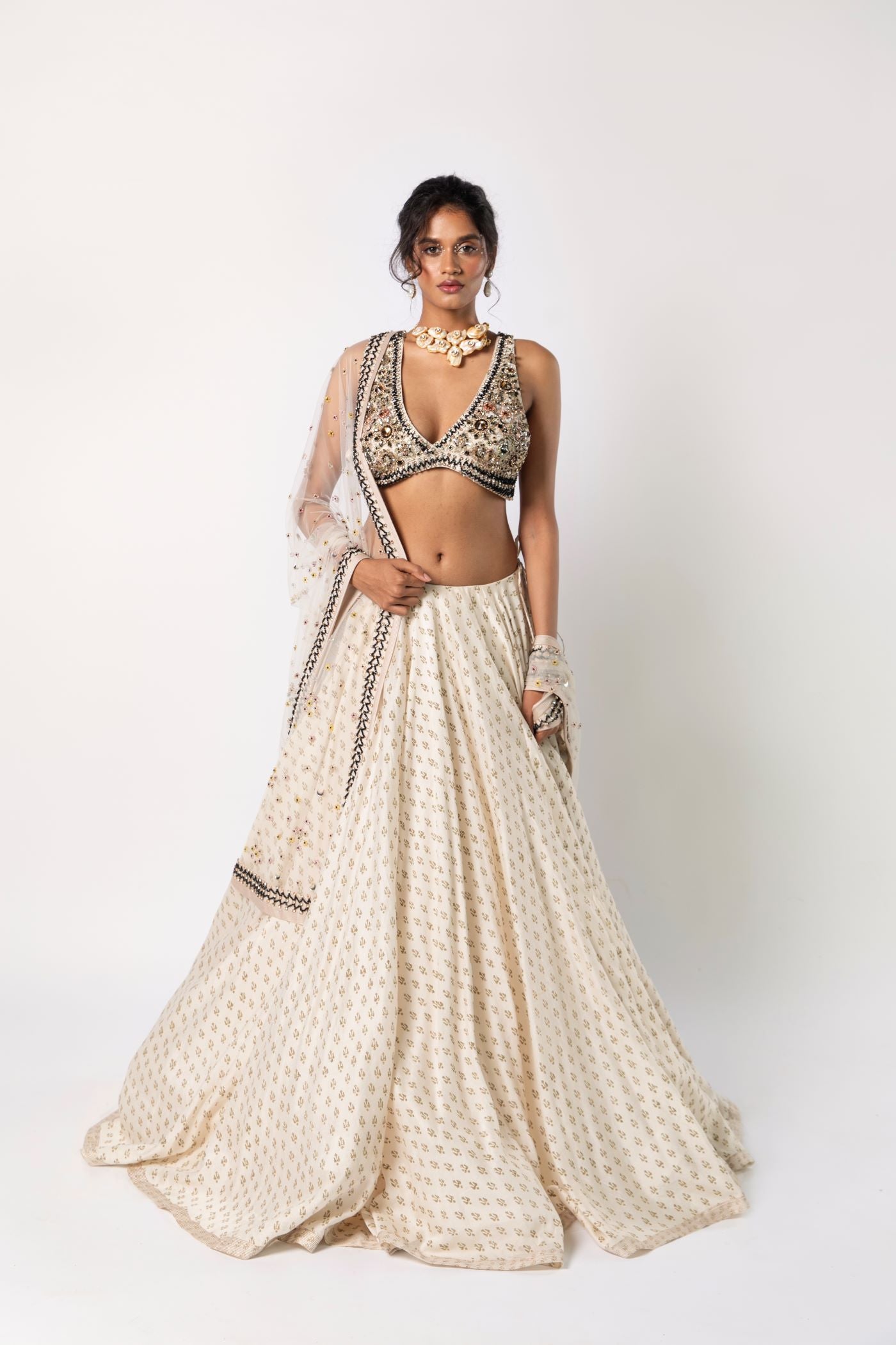 Ivory Lehenga and Bralet Blouse with Dupatta Set