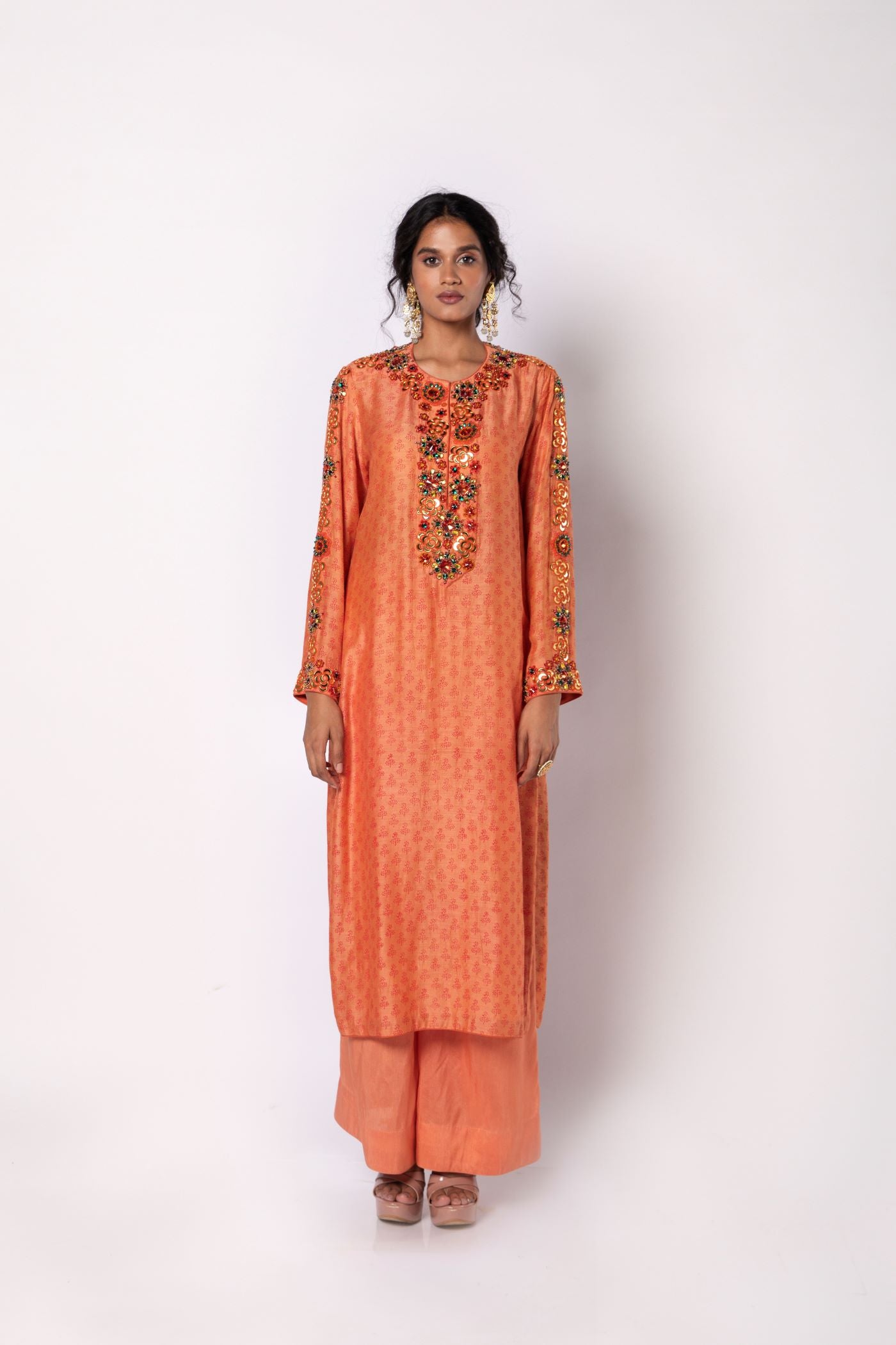 Melon Orange Kurta with Staright Pants