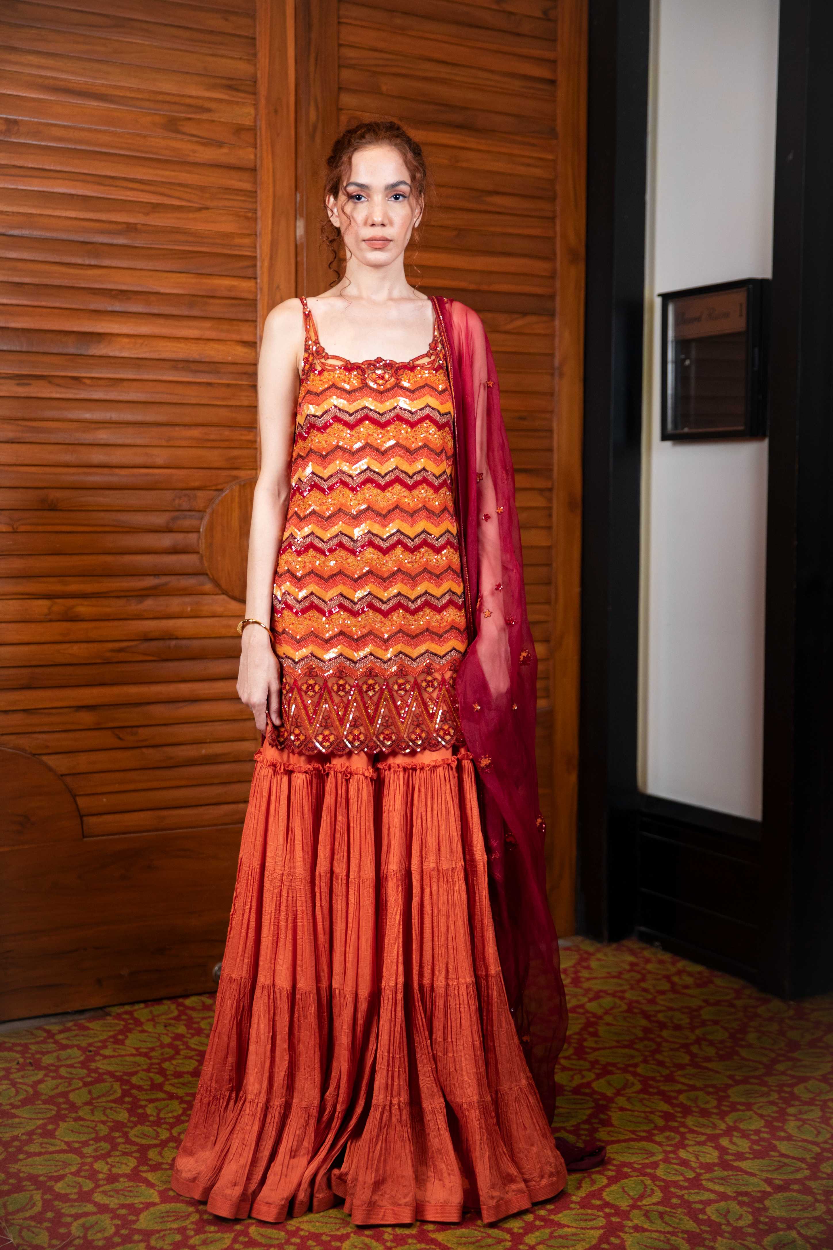 Orange Kurta with Gharara & Dupatta Set