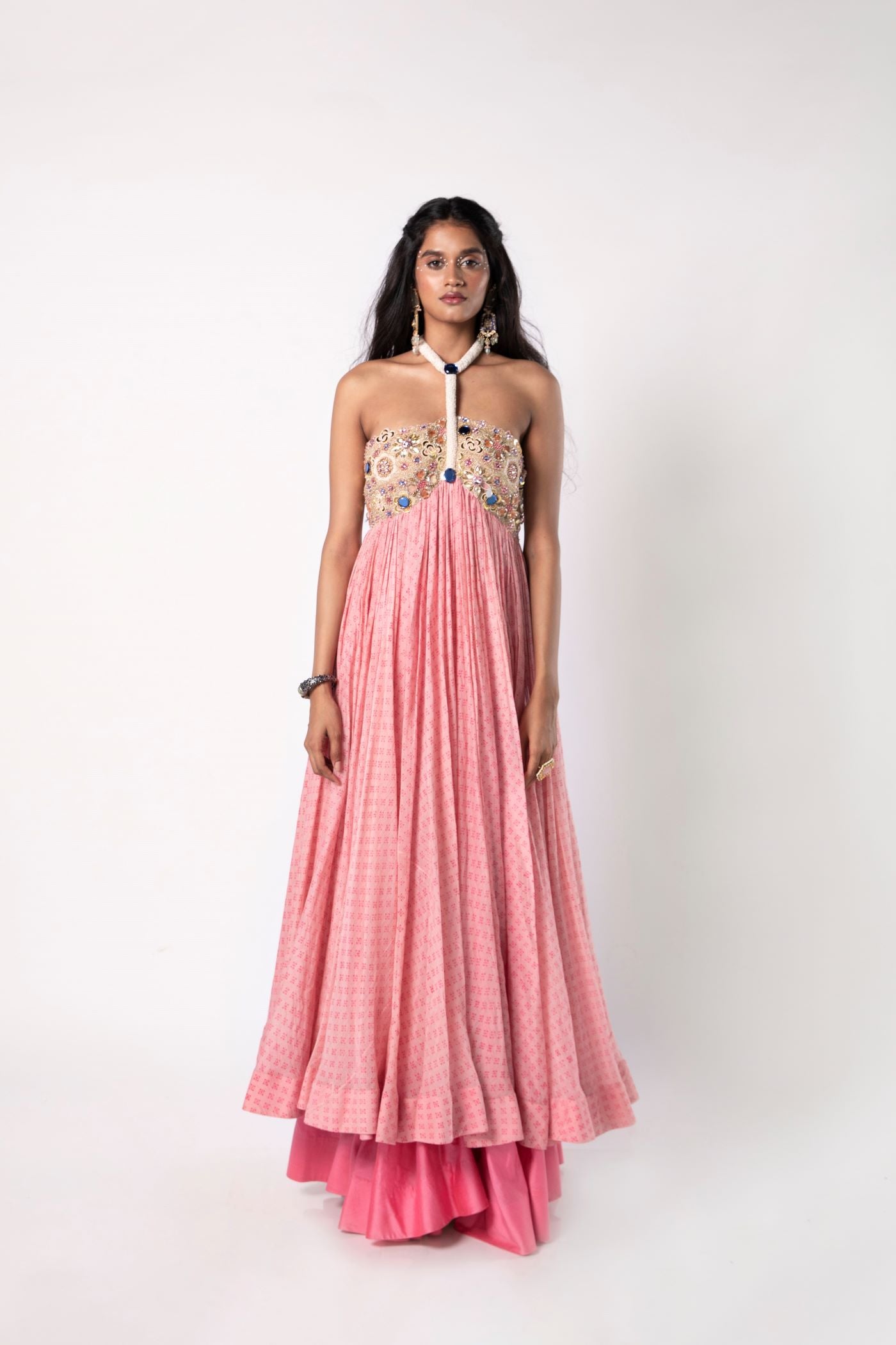 Roseate Pink Off-Shoulder Dress with Pallazo Set