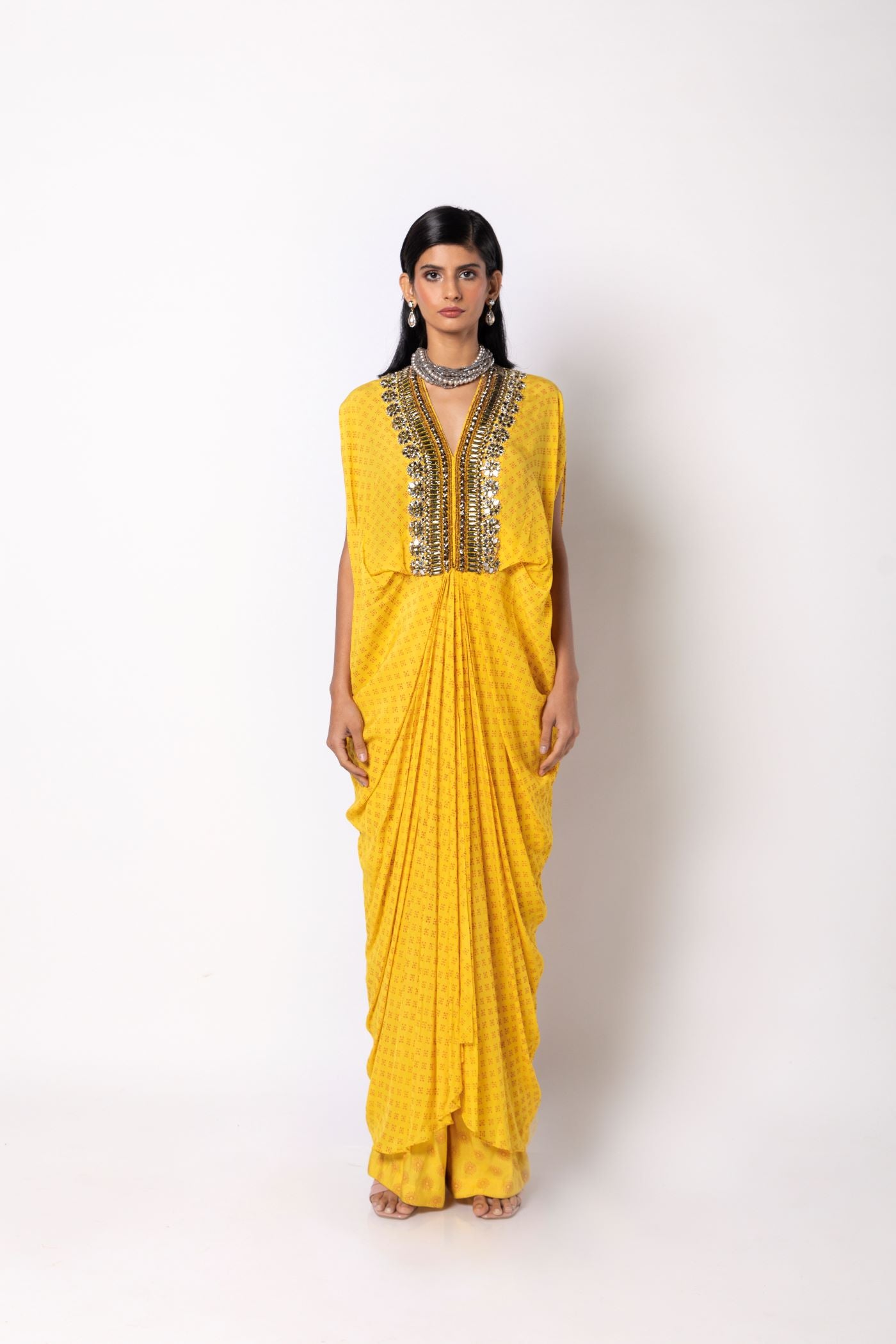 Freesia Yellow Kaftan with Straight Pants Set