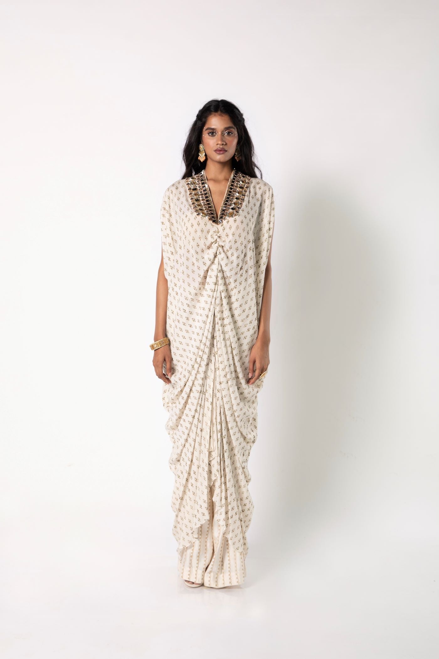 Ivory Kaftan with Straight Pants Set