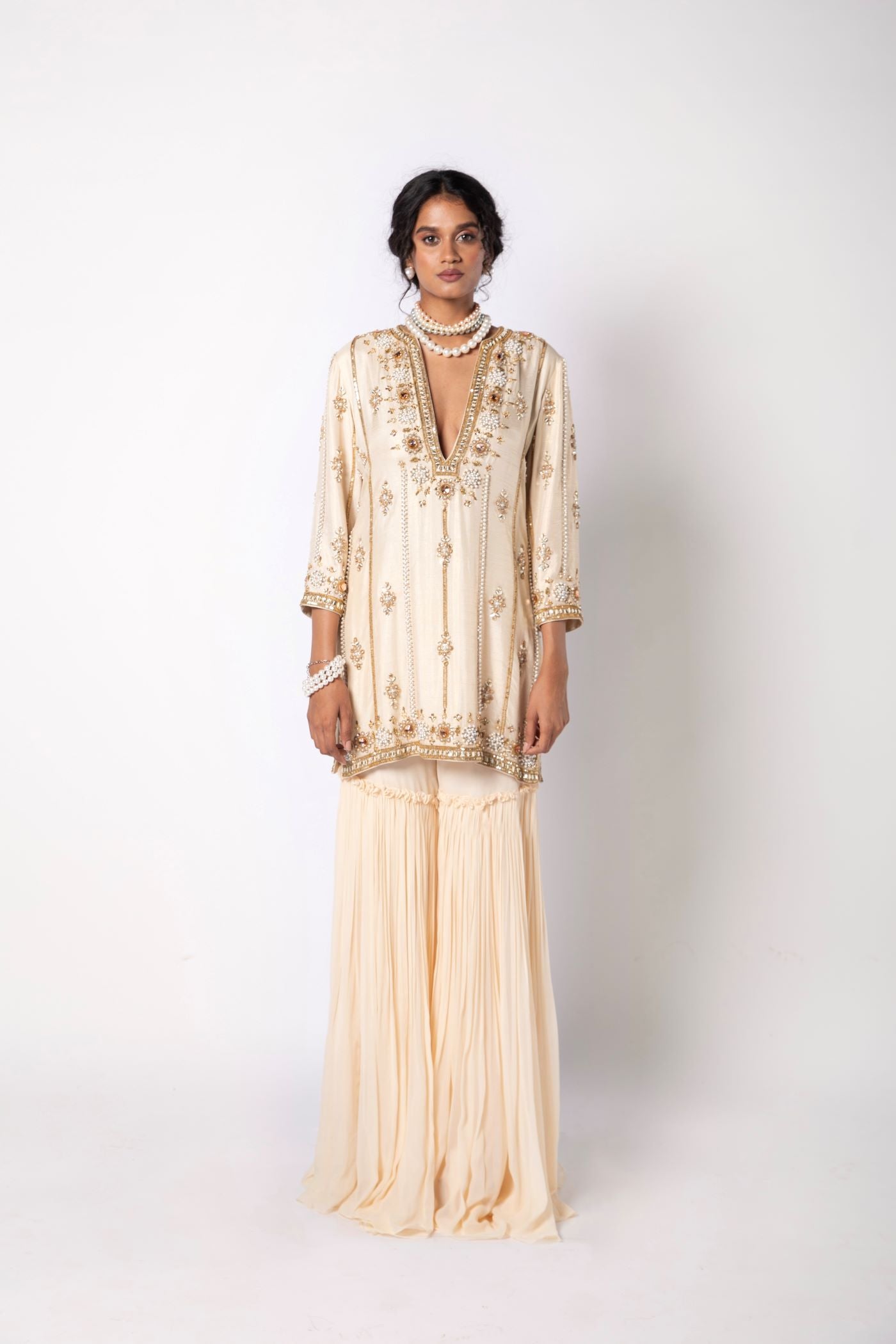 Ivory Kurta with Gharara Set