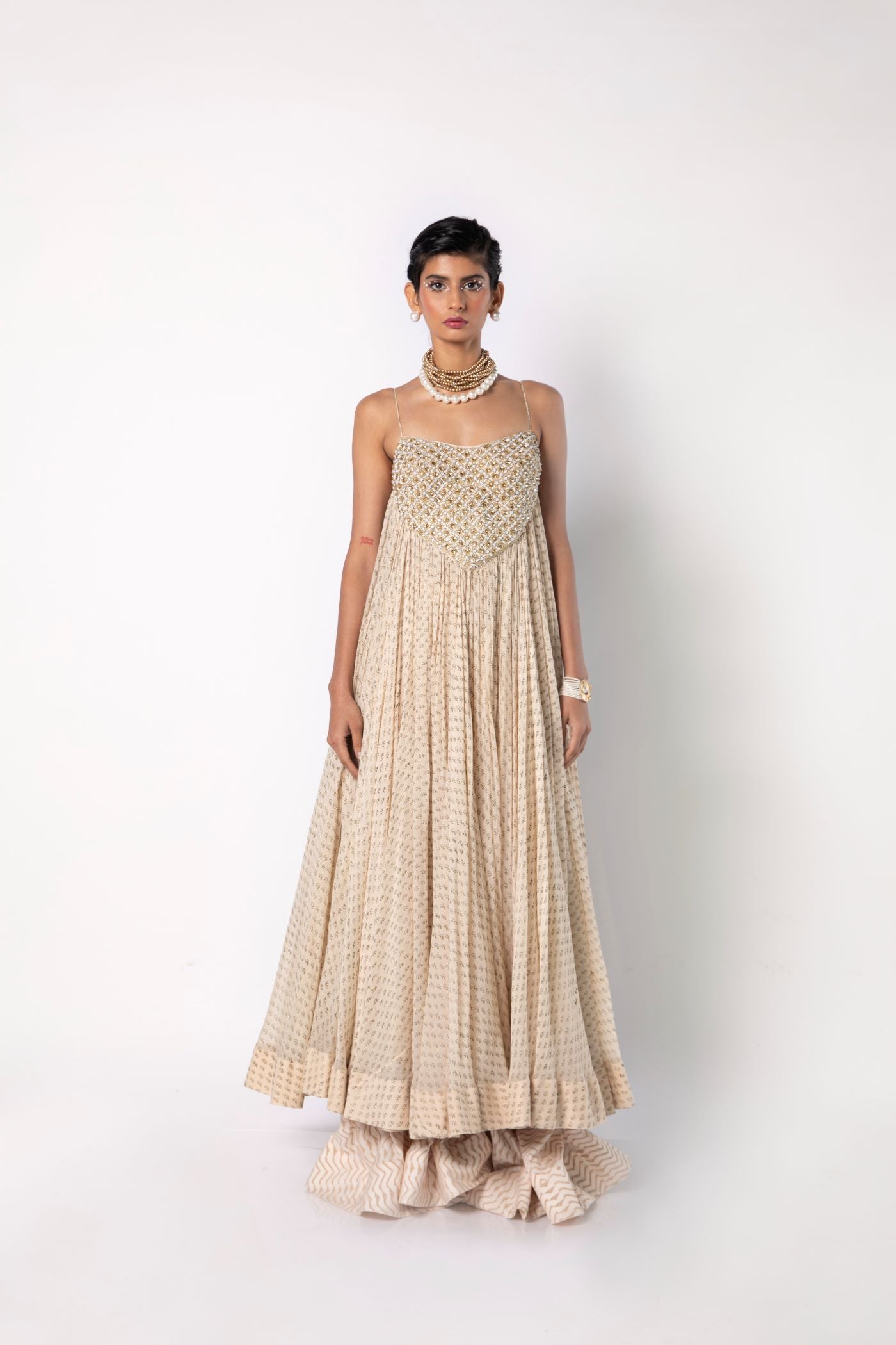 Ivory Strap Flared Dress with Pallazo Set