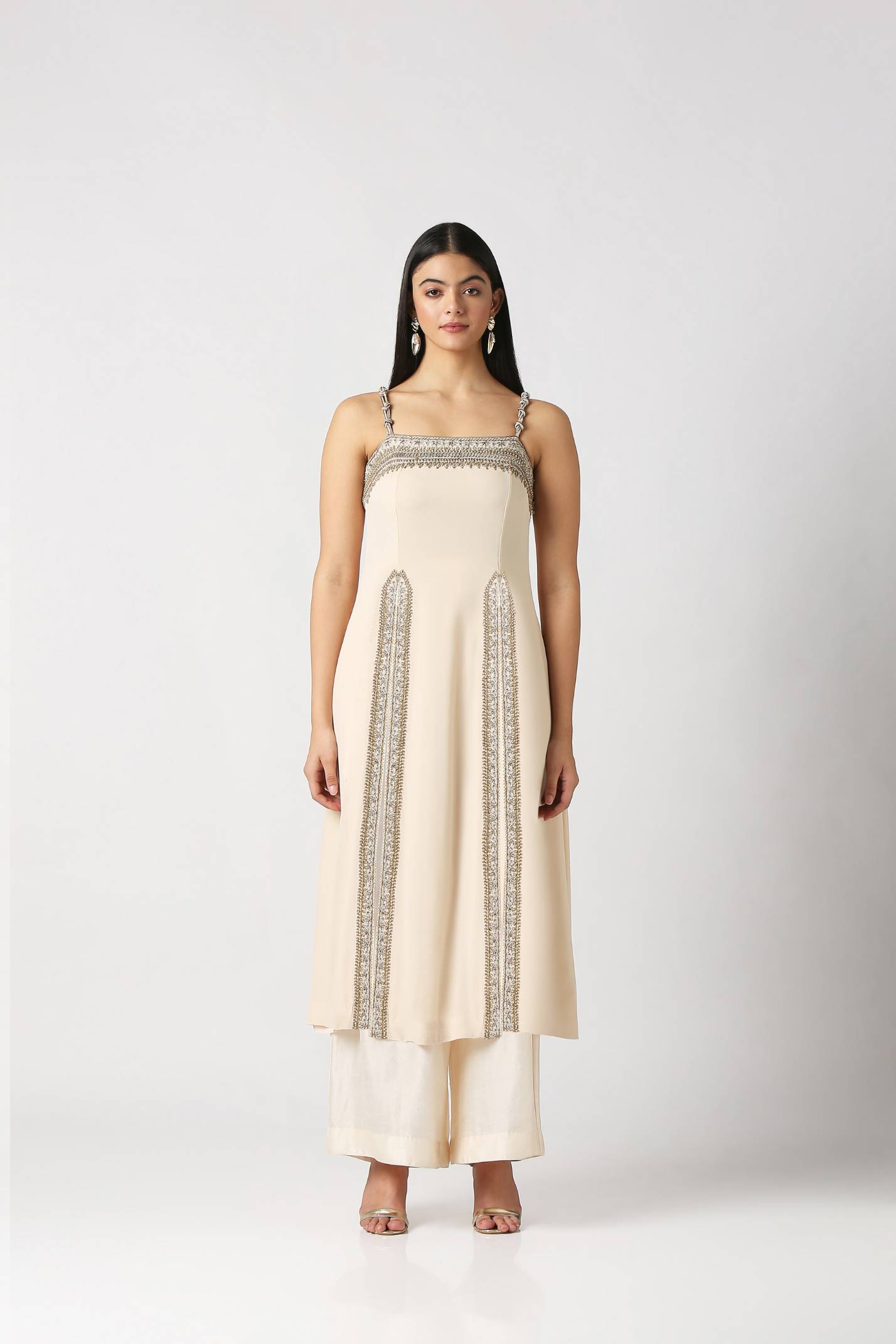 Ivory Strap Kurta With Palazzo Set