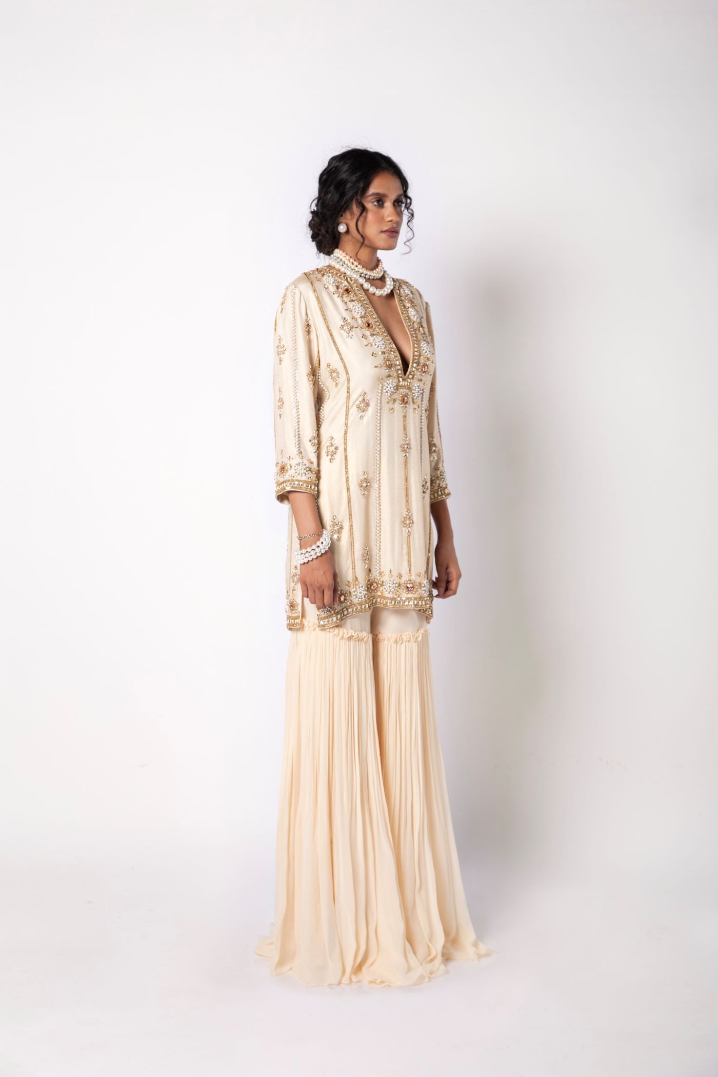 Ivory Kurta with Gharara Set