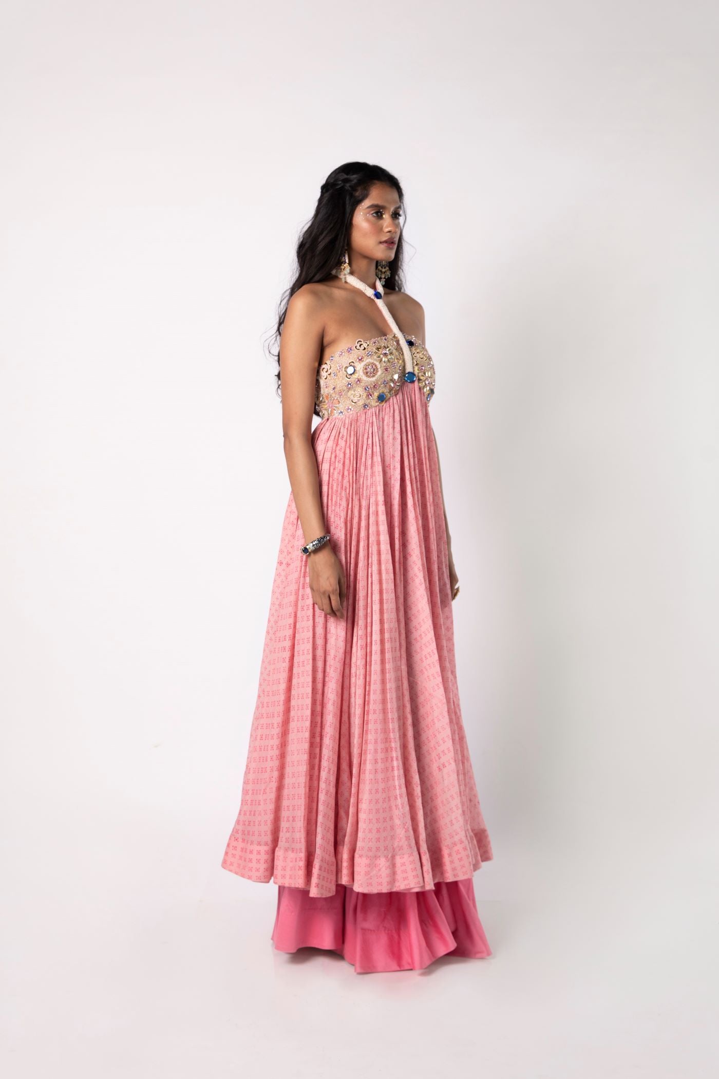 Roseate Pink Off-Shoulder Dress with Pallazo Set