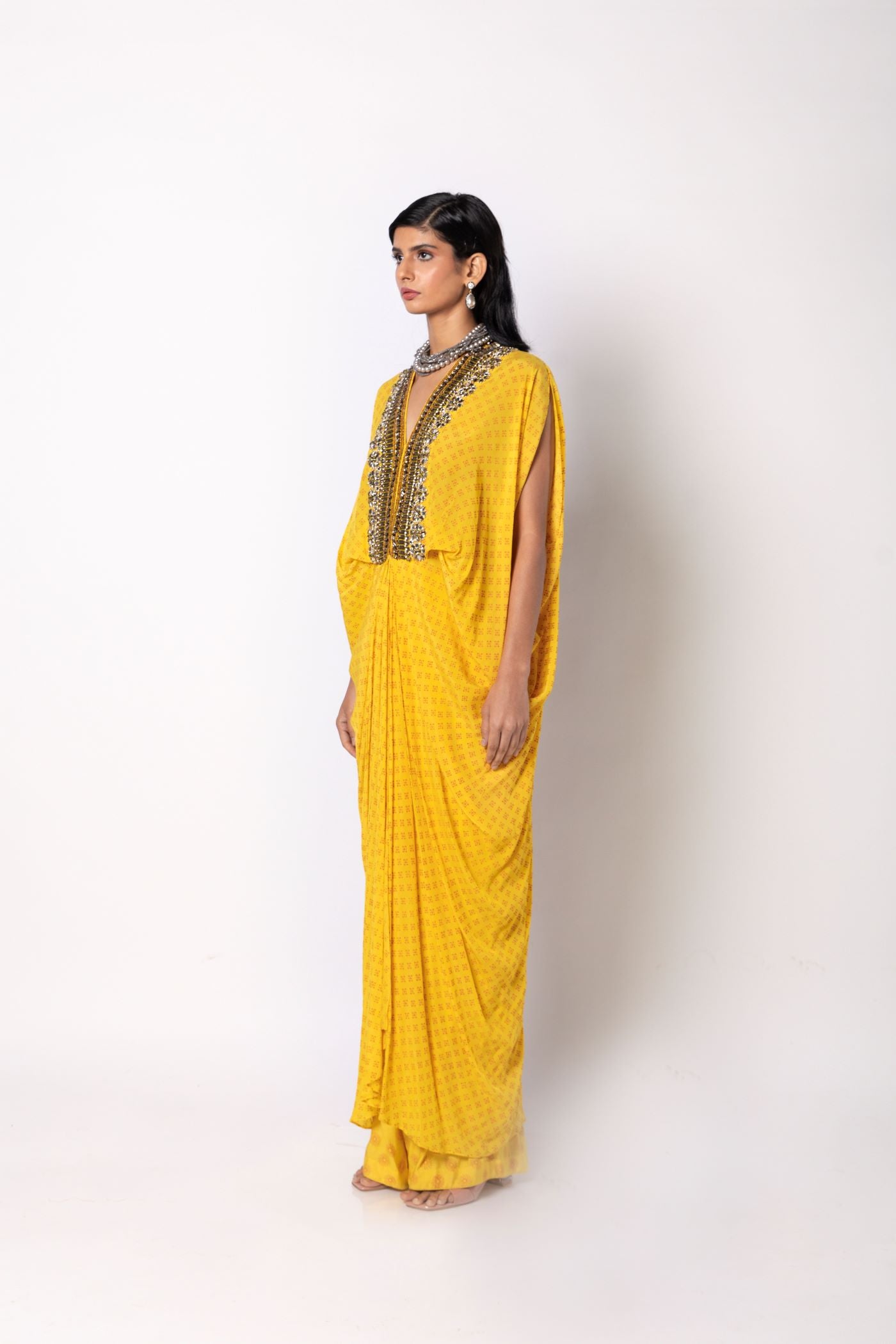 Freesia Yellow Kaftan with Straight Pants Set