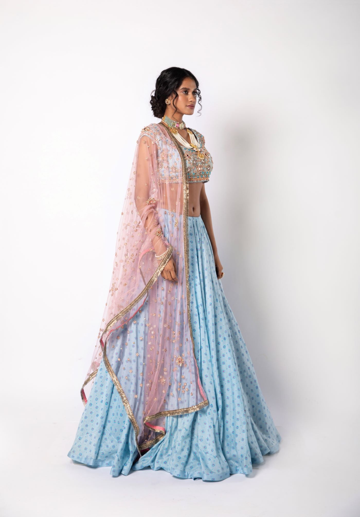 Dusk Blue Lehenga & Blouse with Dupatta Set
