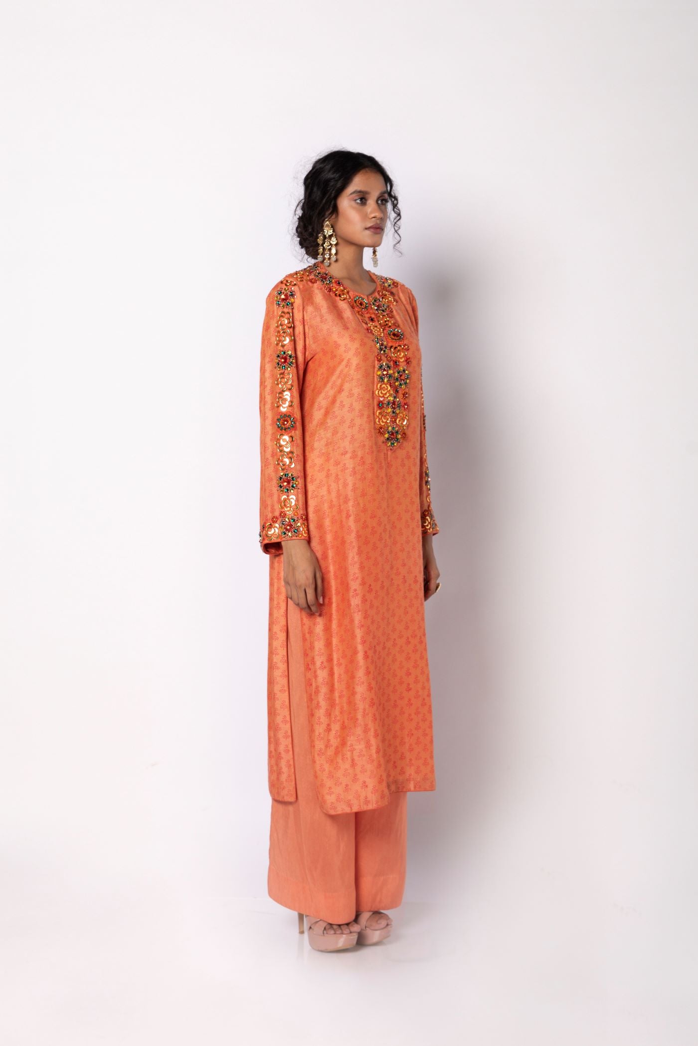 Melon Orange Kurta with Staright Pants