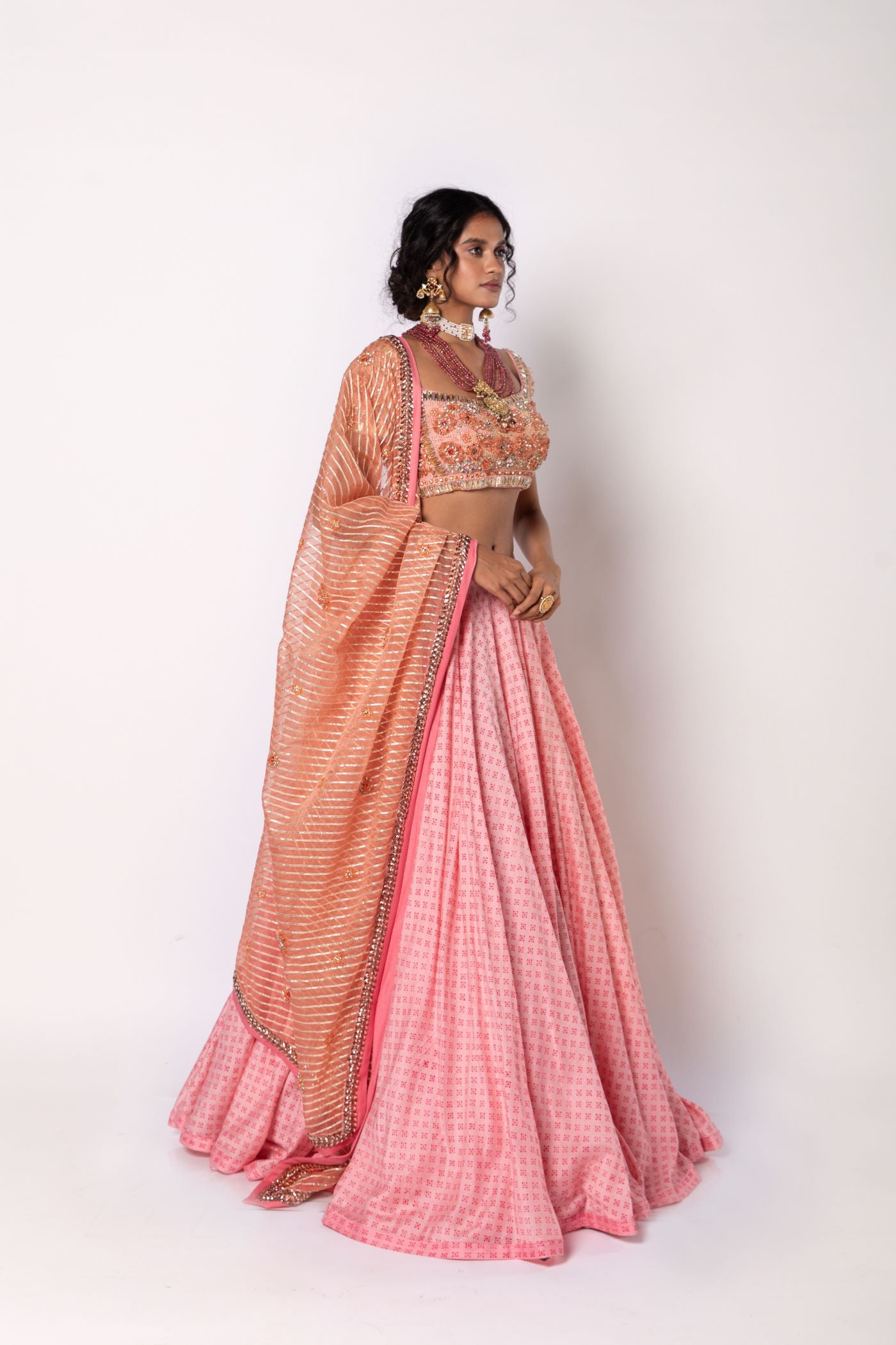 Roseate Pink Short kurta with Lehenga & Dupatta Set
