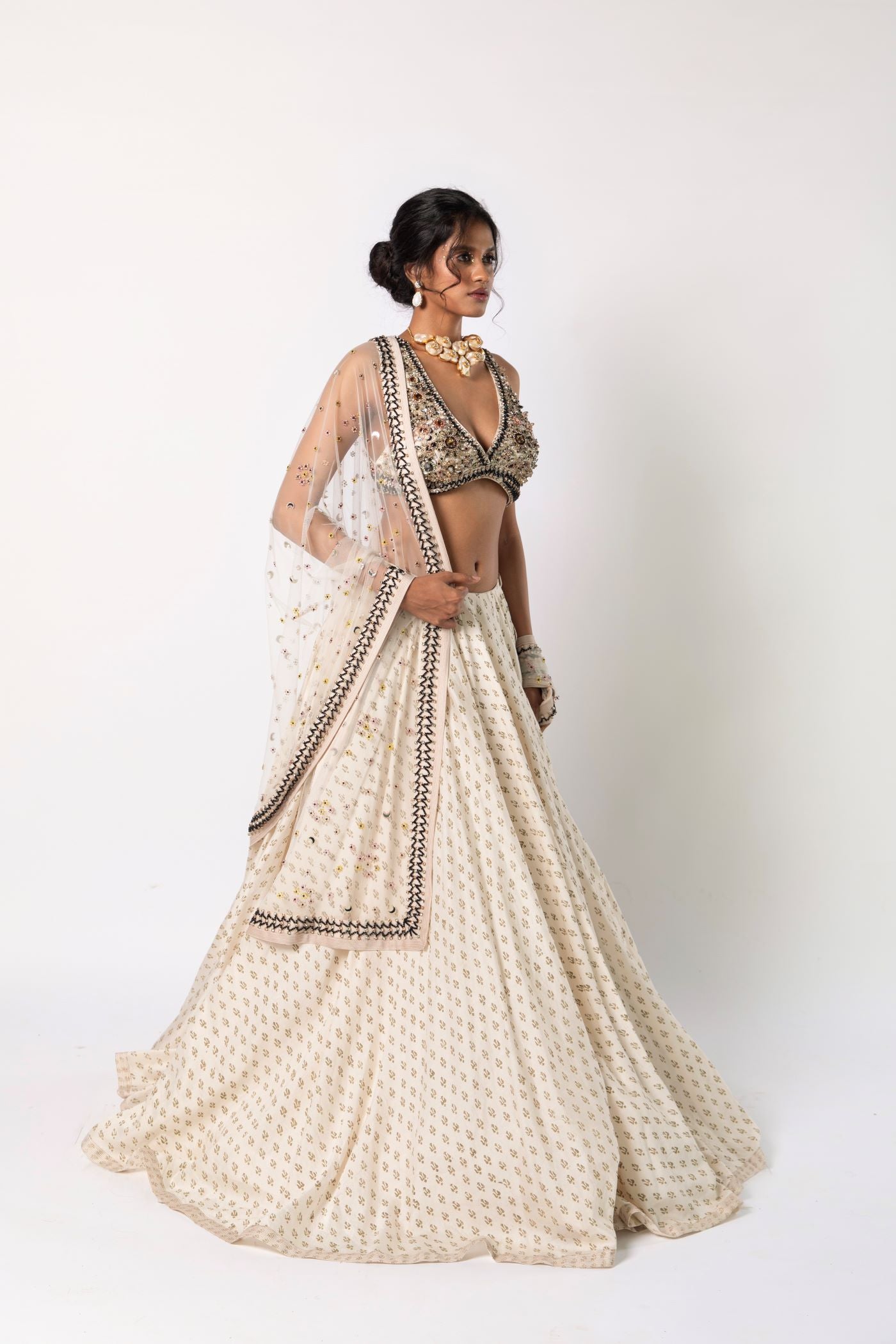 Ivory Lehenga and Bralet Blouse with Dupatta Set
