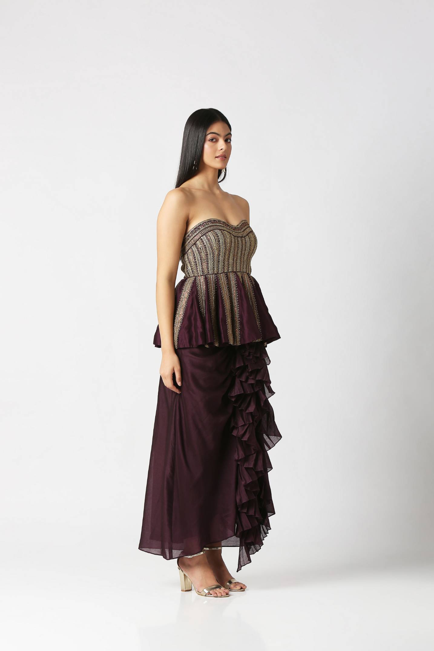 Berry Purple Peplum Top With Frill Skirt