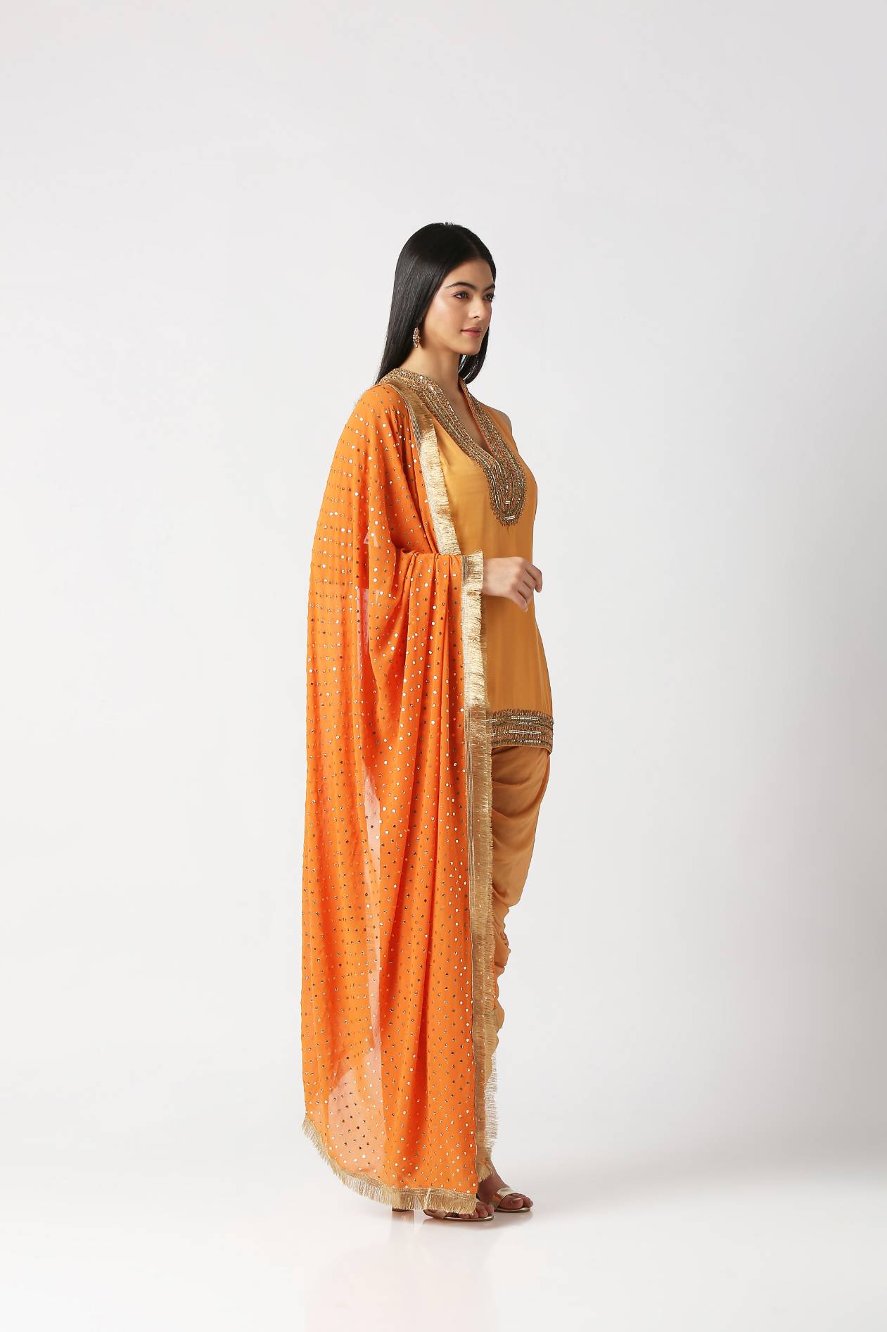 Sunflower Yellow Short Kurta With Gathered Patiala & Dupatta Set