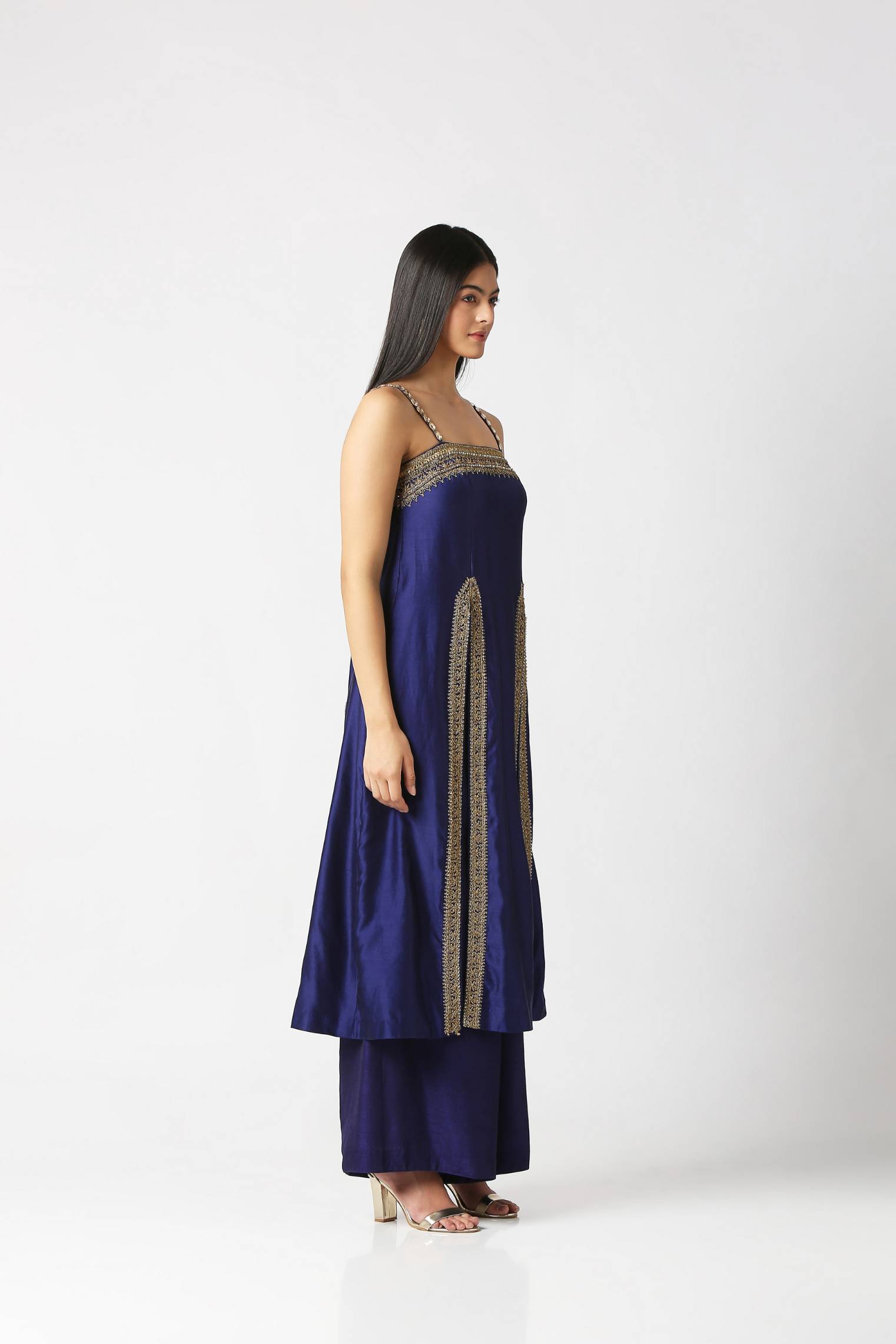 Navy Blue Strap Kurta With Palazzo Set