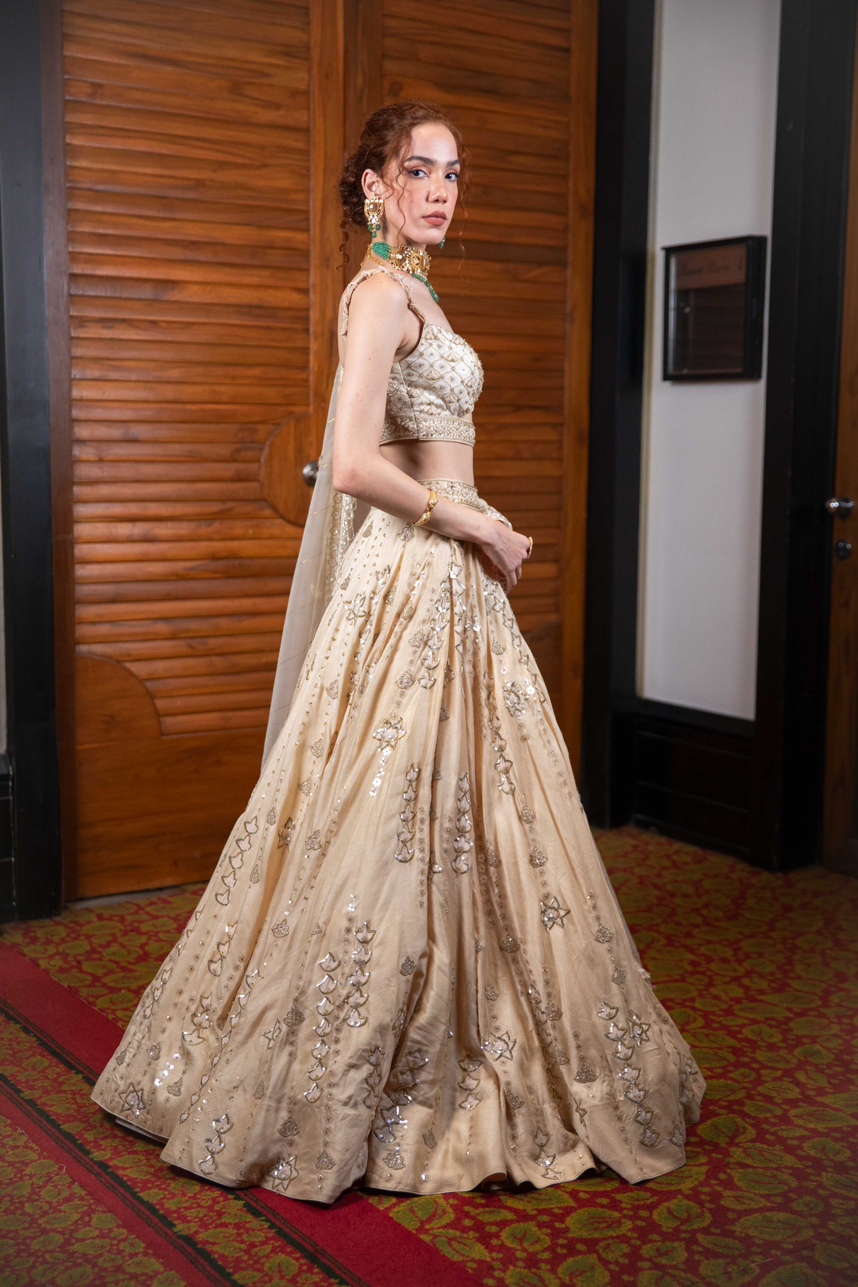 Nude Color Lehenga Choli & Dupatta Set