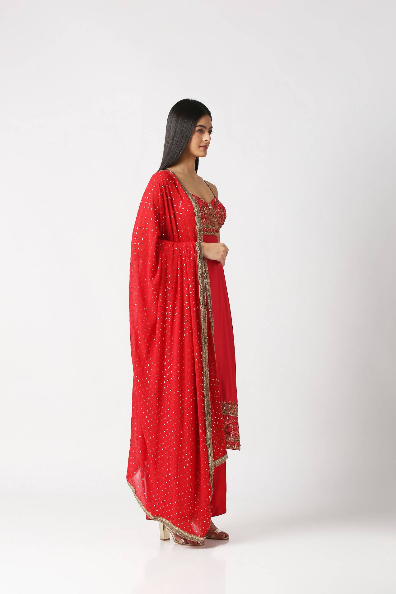 Fiesta Pink Strap Kurta with Palazzo Pant & Dupatta Set