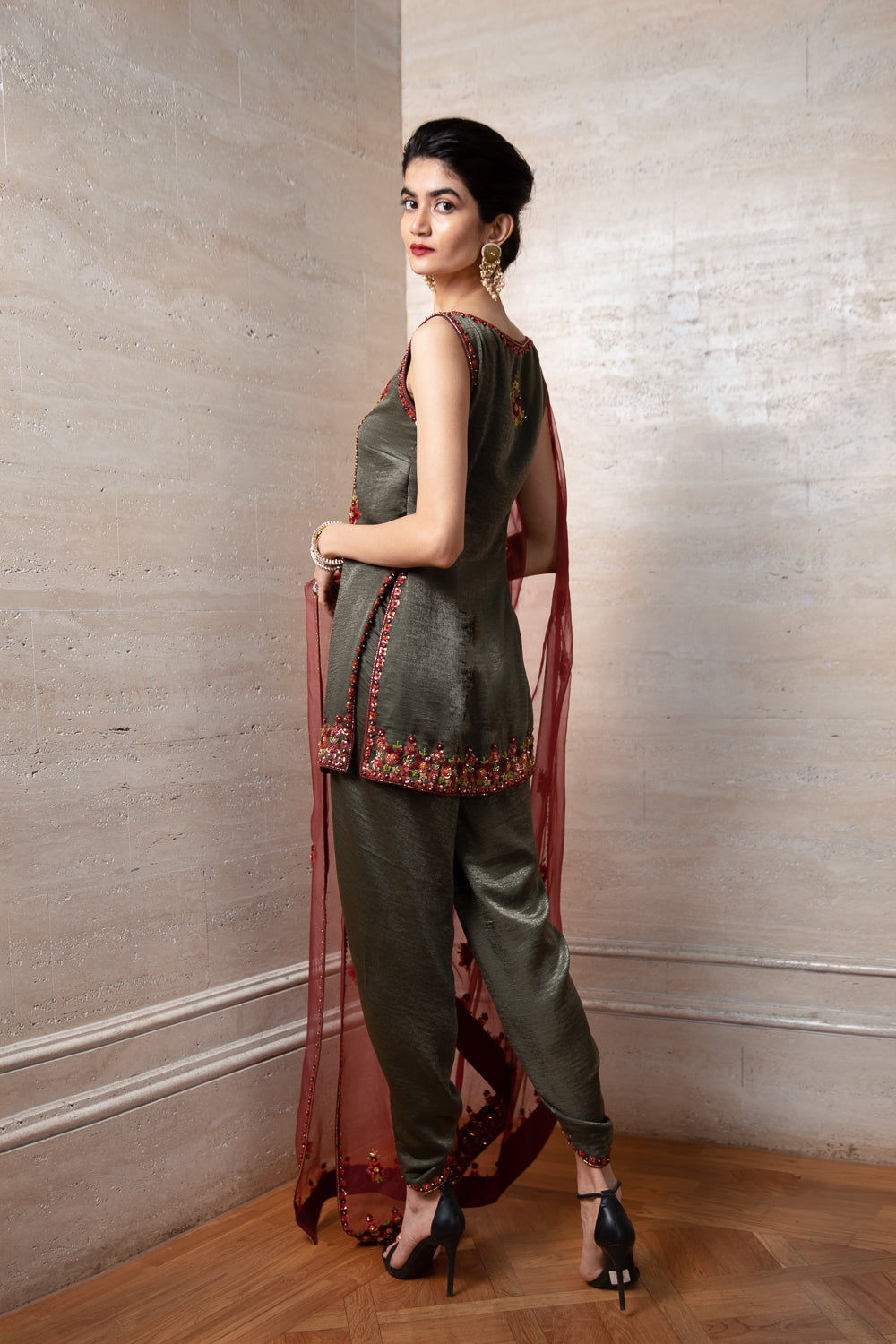 Green Short Tunic Dhoti and Dupatta Set