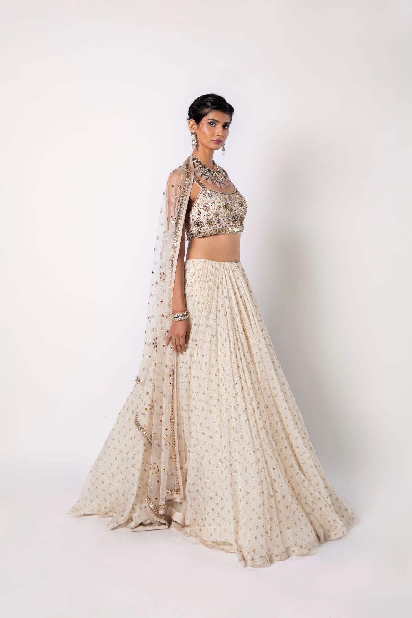 Ivory Lehenga and Strap Blouse with Dupatta Set