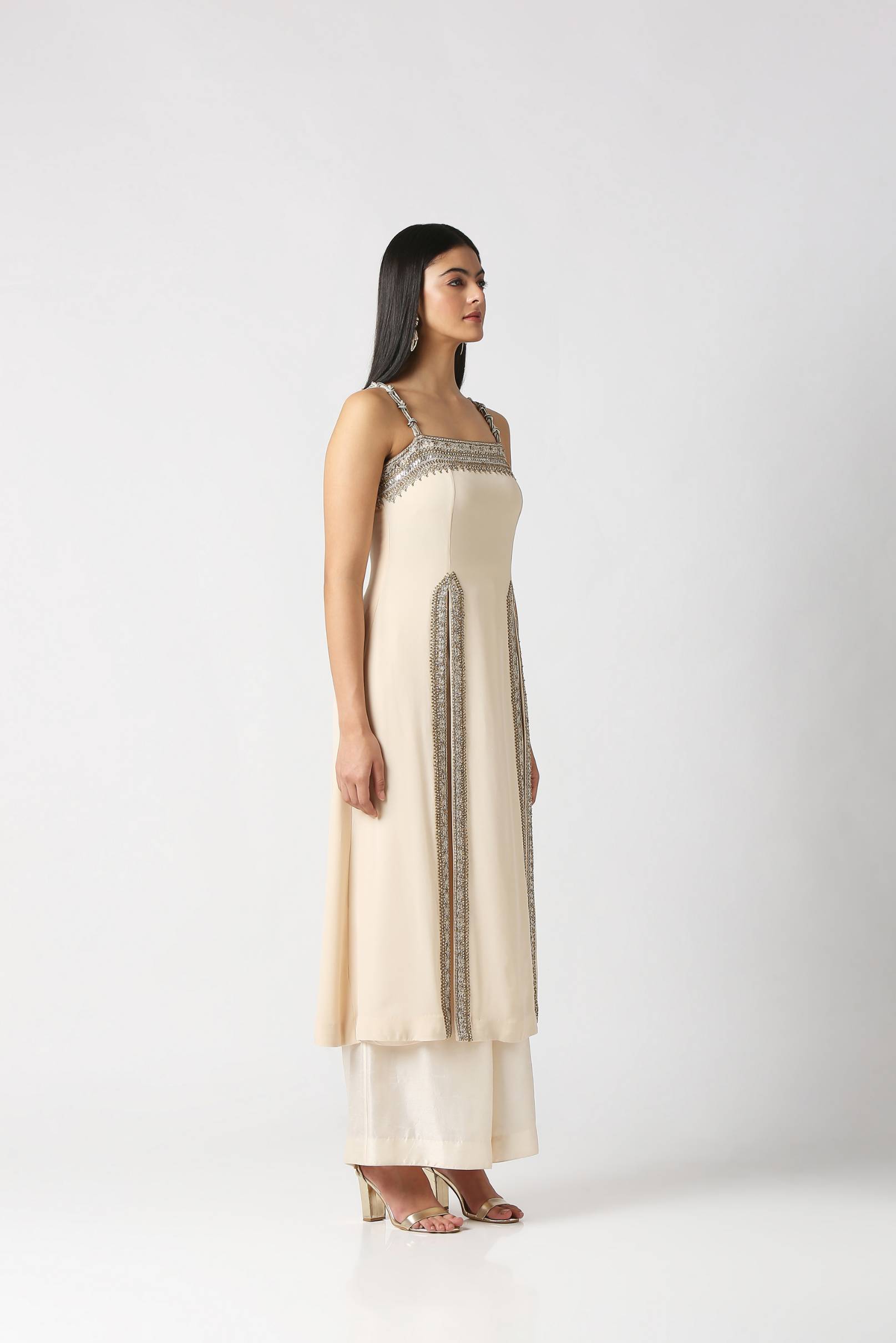 Ivory Strap Kurta With Palazzo Set