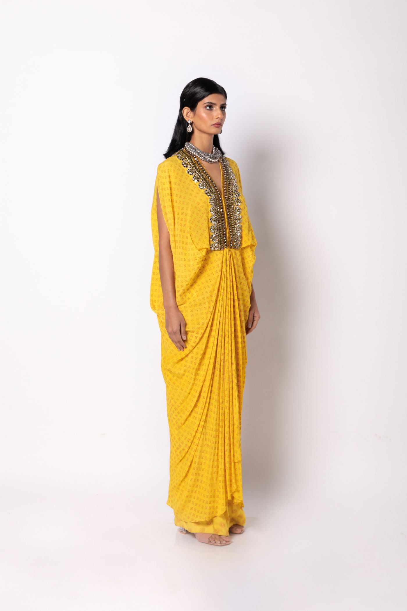 Freesia Yellow Kaftan with Straight Pants Set