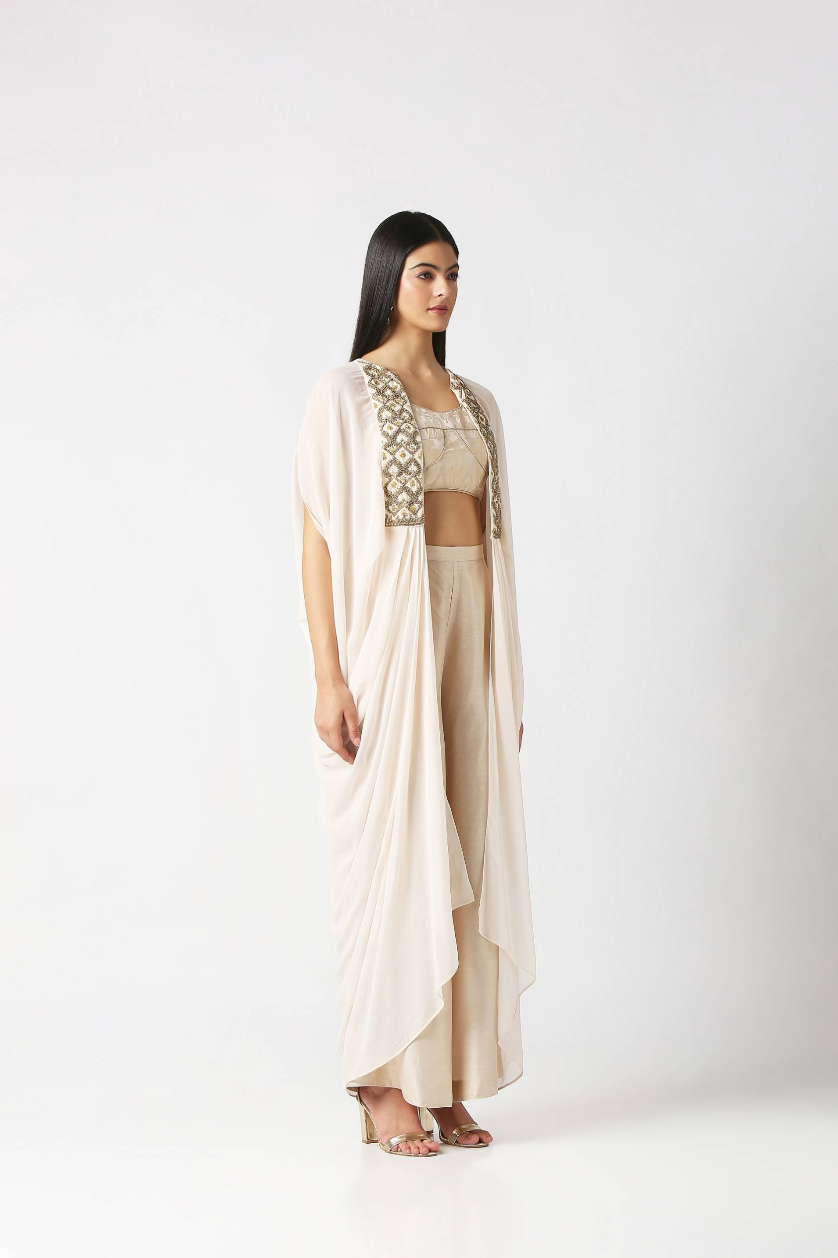Ivory Cape with Crop Top & Palazzo