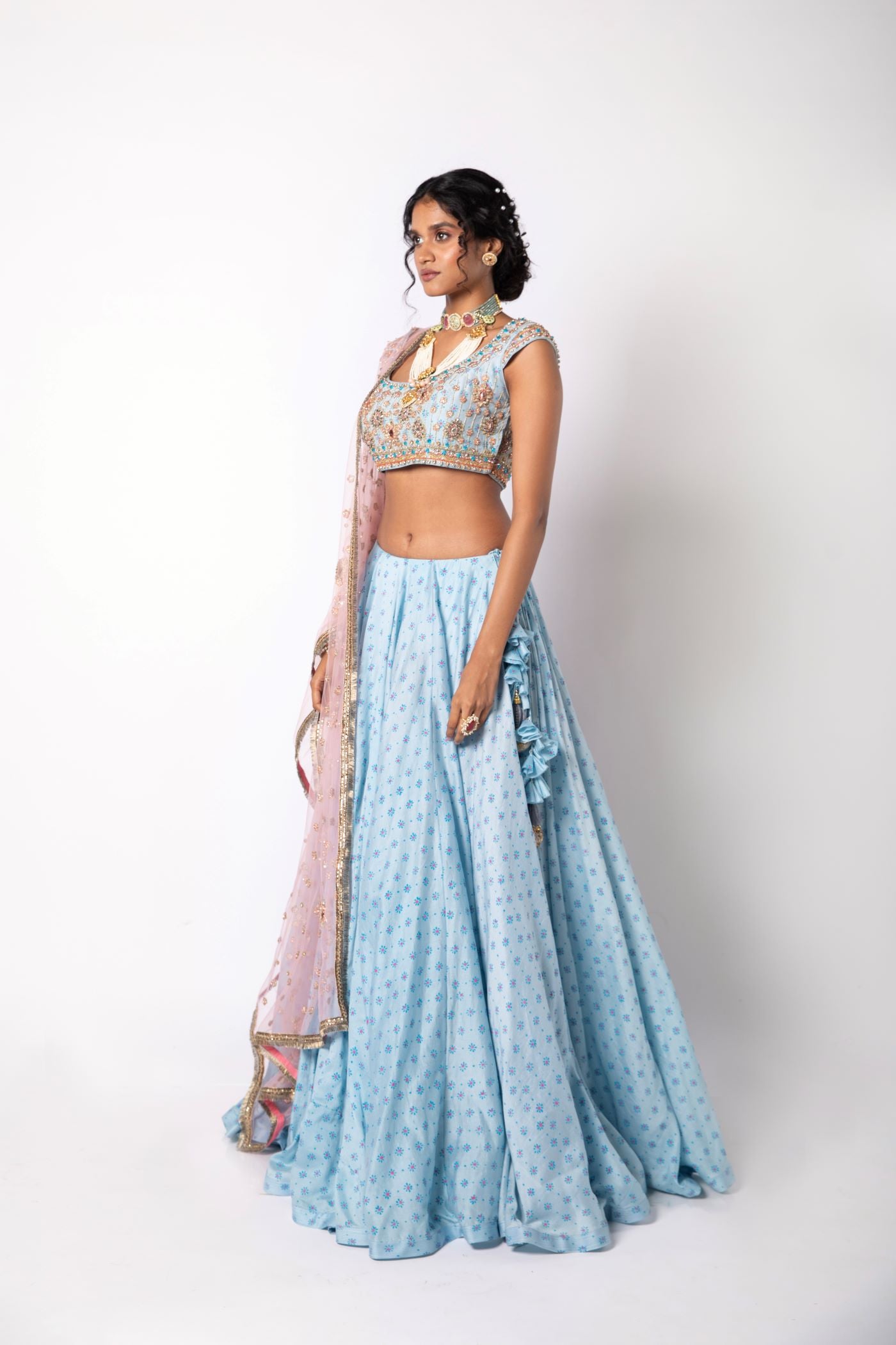Dusk Blue Lehenga & Blouse with Dupatta Set