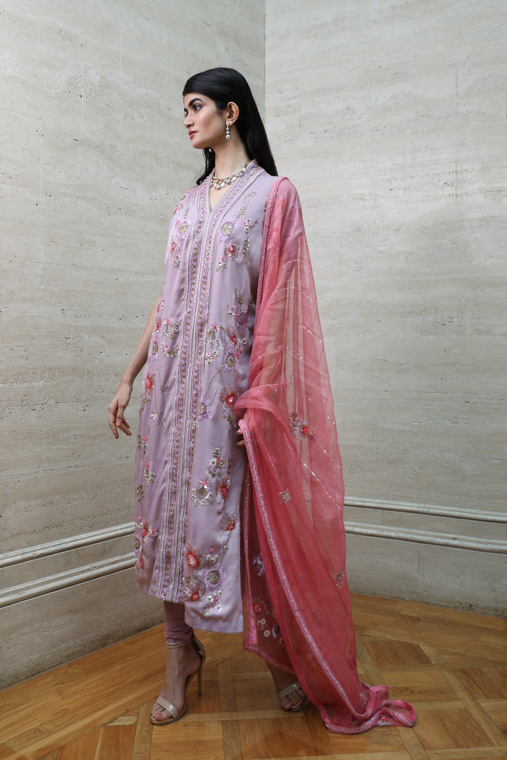 Kaftan with Churidar and Dupatta Set
