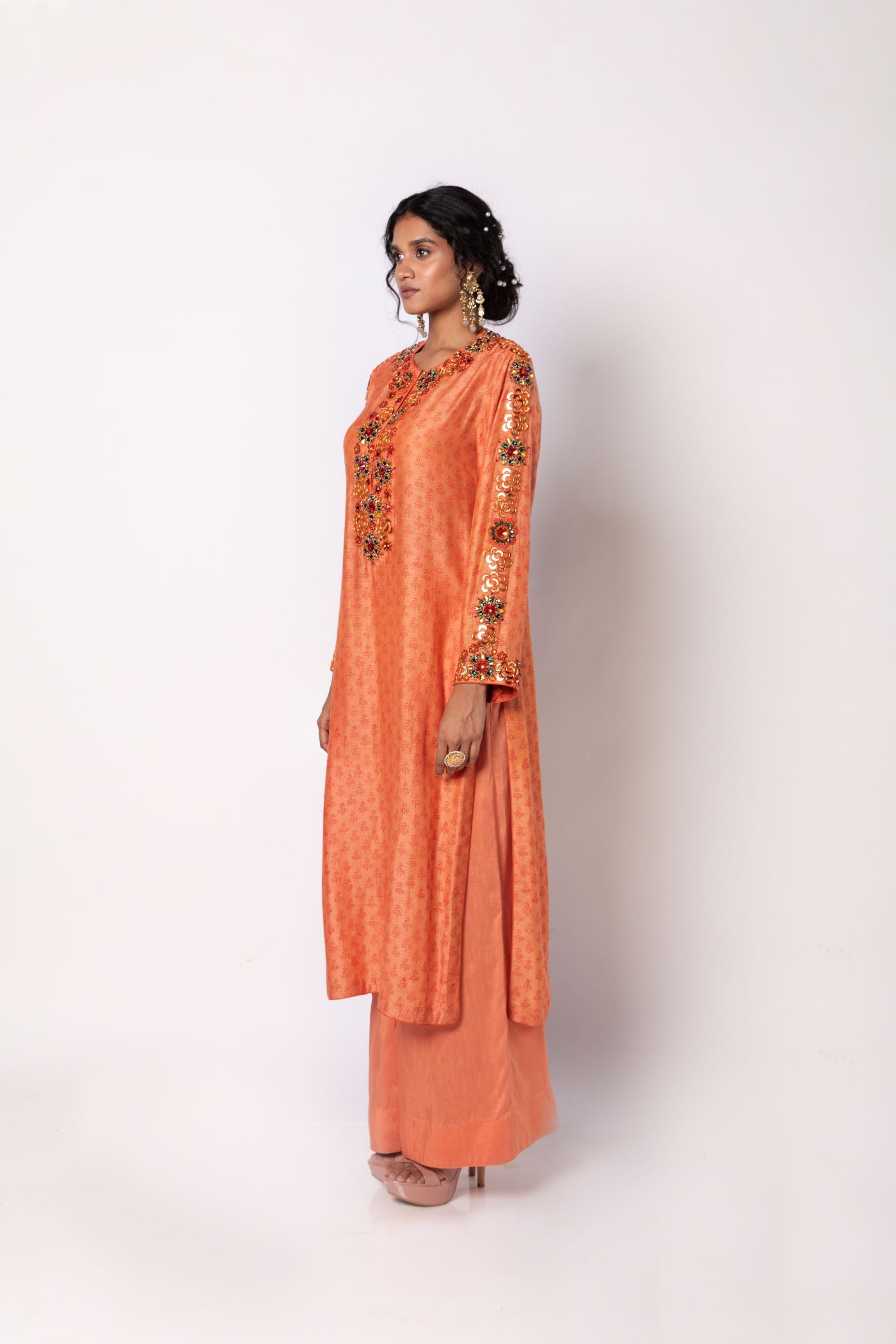 Melon Orange Kurta with Staright Pants