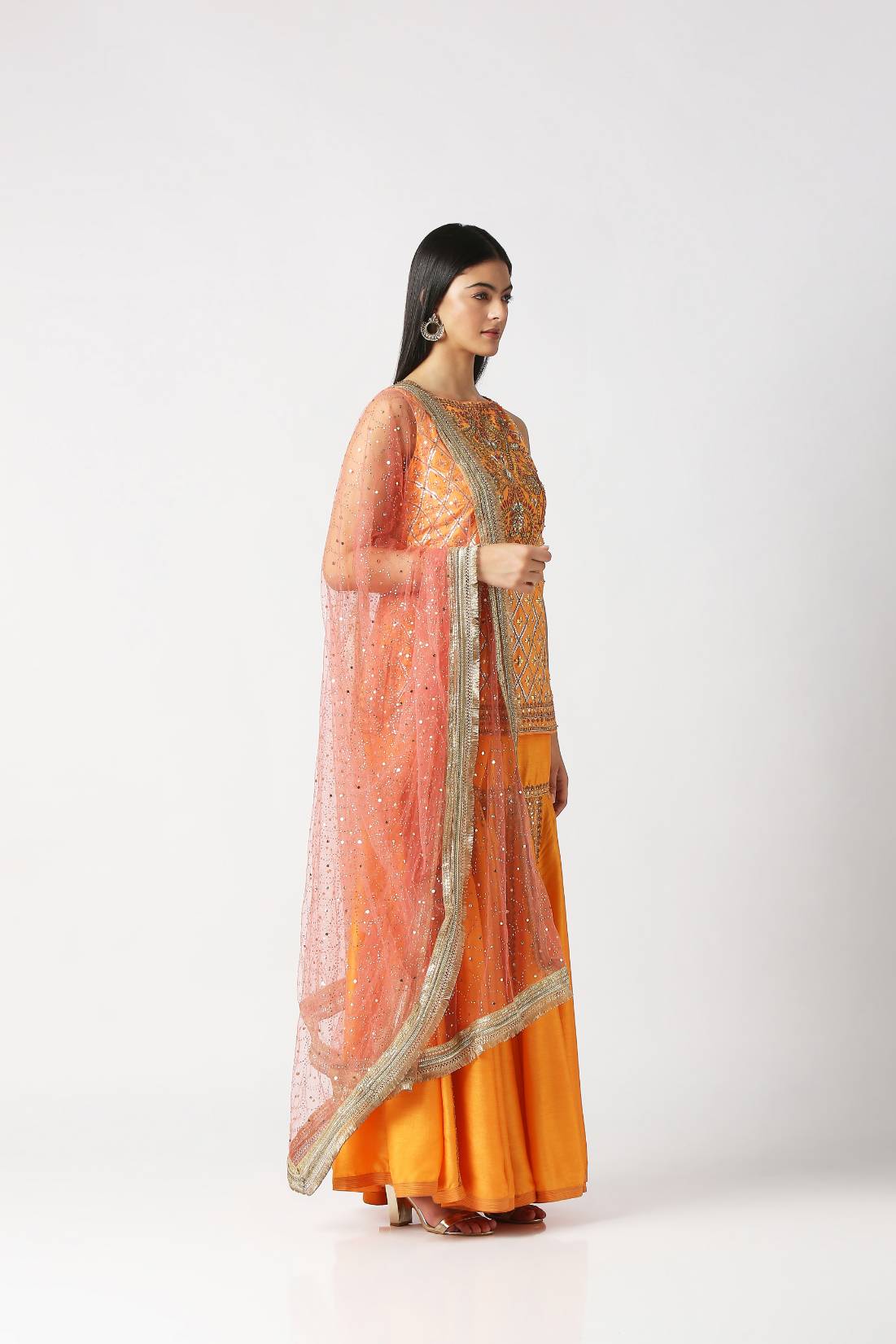 Mango Yellow Short Heavy Kurta with Panelled Sharara Set