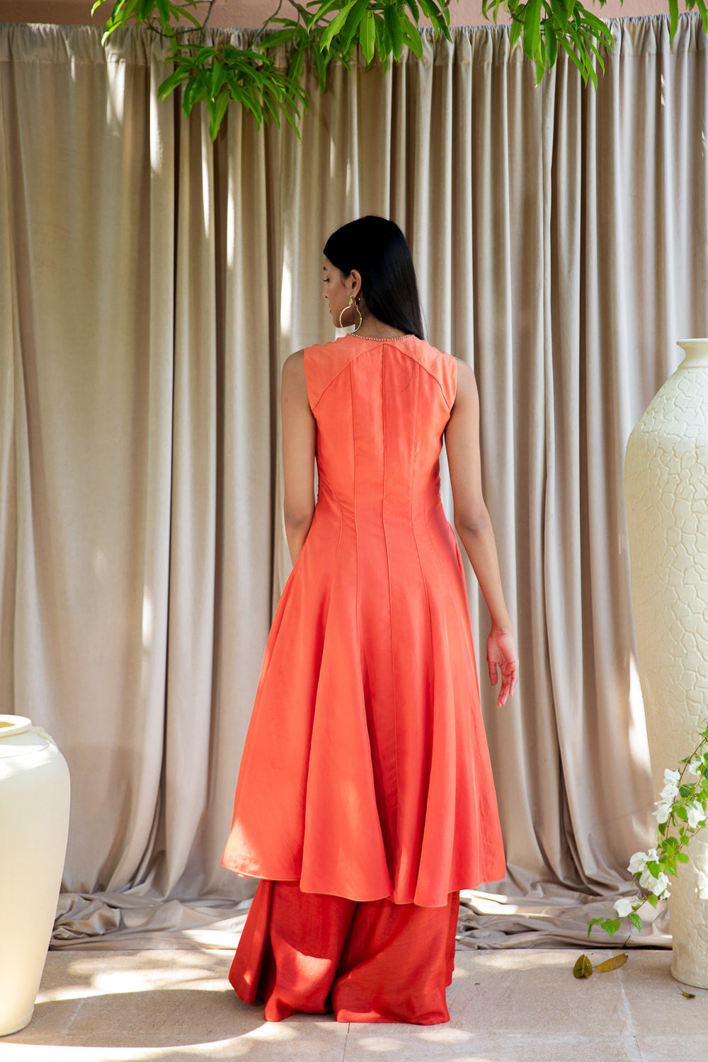 Orange Panelled Kurta with Pallazo Pants