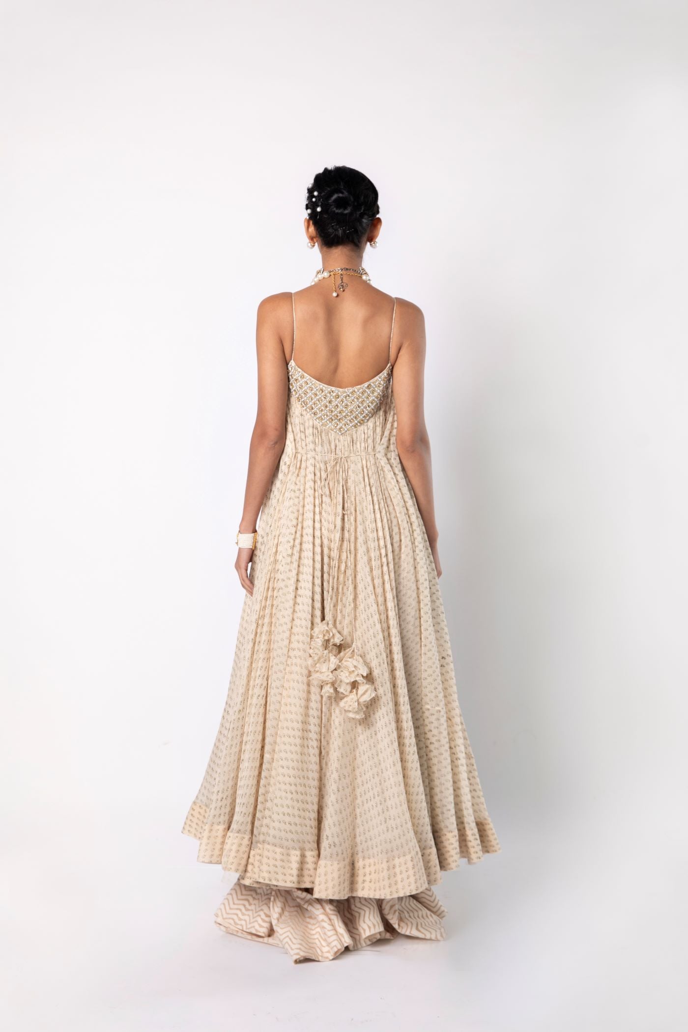 Ivory Strap Flared Dress with Pallazo Set