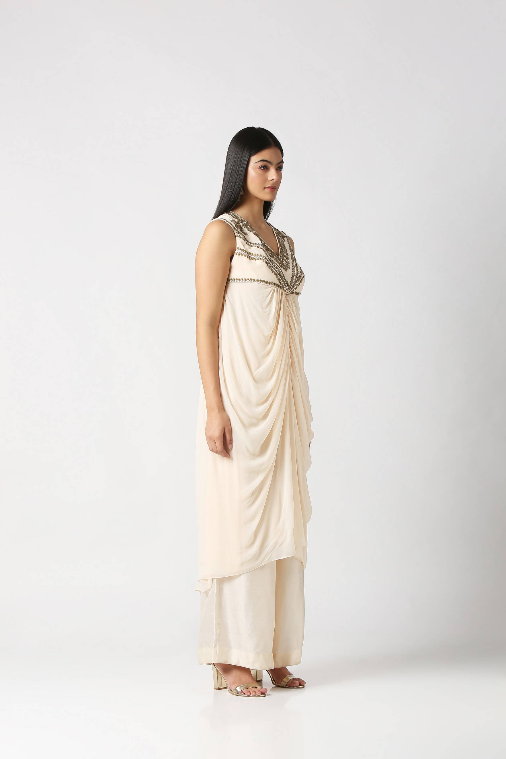 Ivory Drape kurta With Palazzo