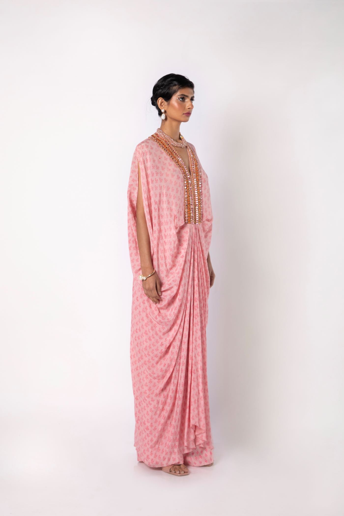 Roseate Pink Kaftan with Straight Pants Set